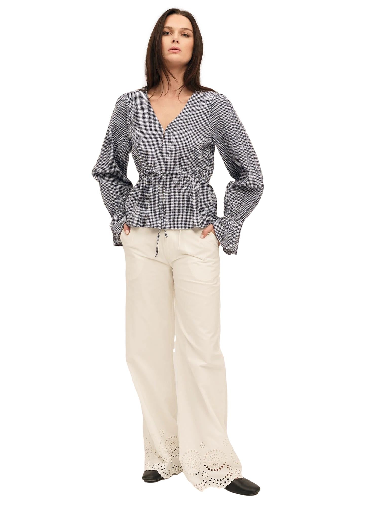 Once Untold Indiana Ribbon Blouse Topp Hvit Og Blå - modostore.no