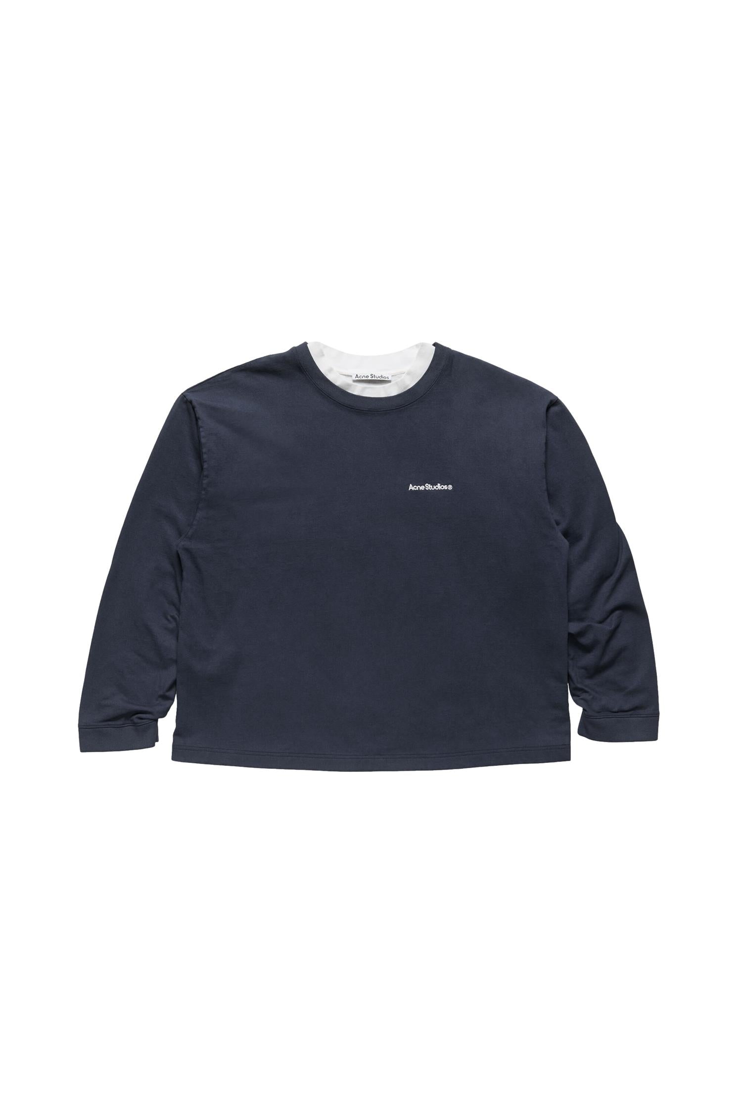 Acne Layered Sweatshirt With Logo Crewneck Mørkeblå