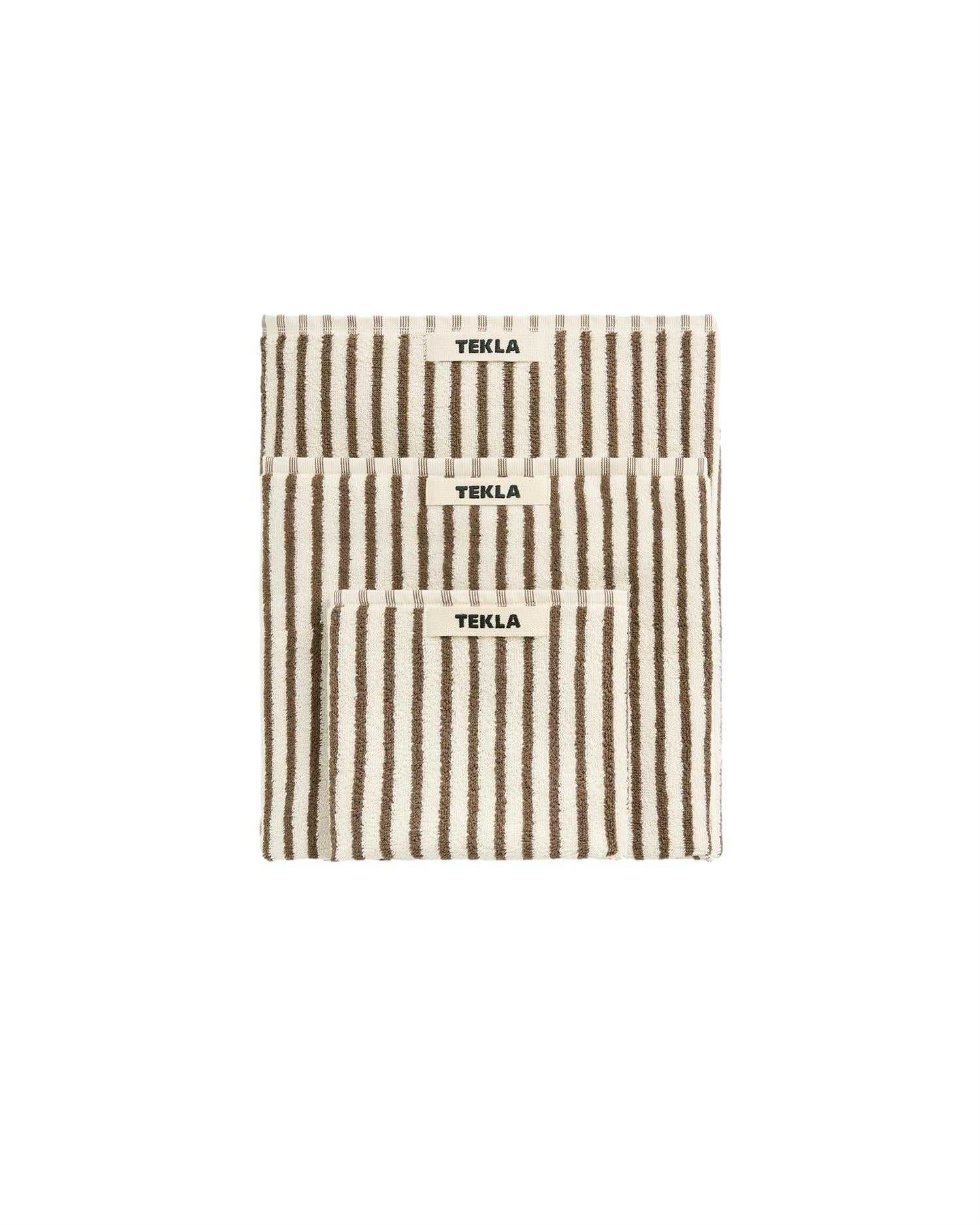 Tekla Terry Guest Towel (30x50cm) Kodiak Stripes Håndkle Hvit Og Brun