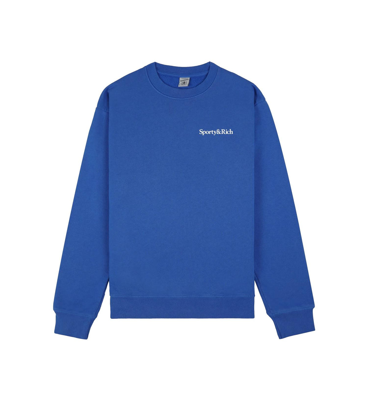 Sporty & Rich helse er rik crewneck i blått, komfortabel bomullsgenser med logo-trykk foran.