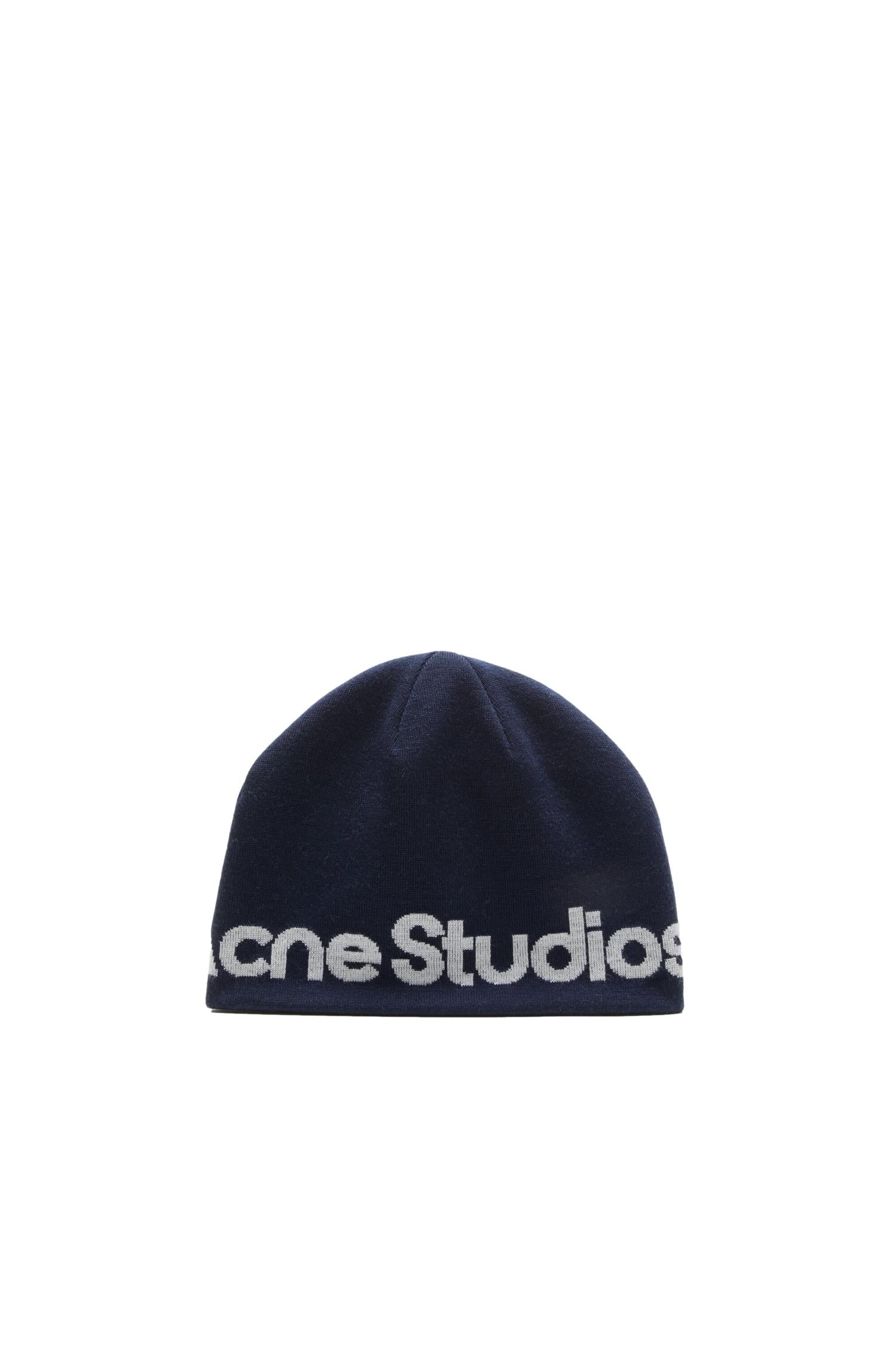Acne Wool Knit Beanie Lue Mørkeblå