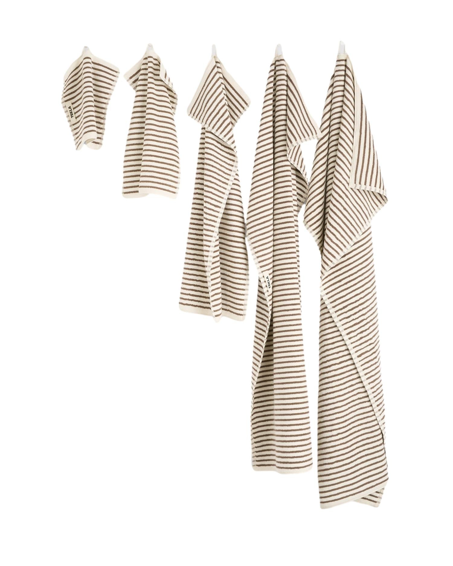 Tekla Terry Bath Towel (70x140cm) Kodiak Stripes Håndkle Hvit Og Brun