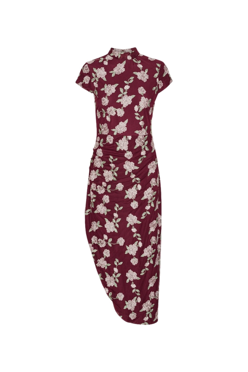 ROTATE Mesh Asymmetric Dress Kjole Vinrød - modostore.no