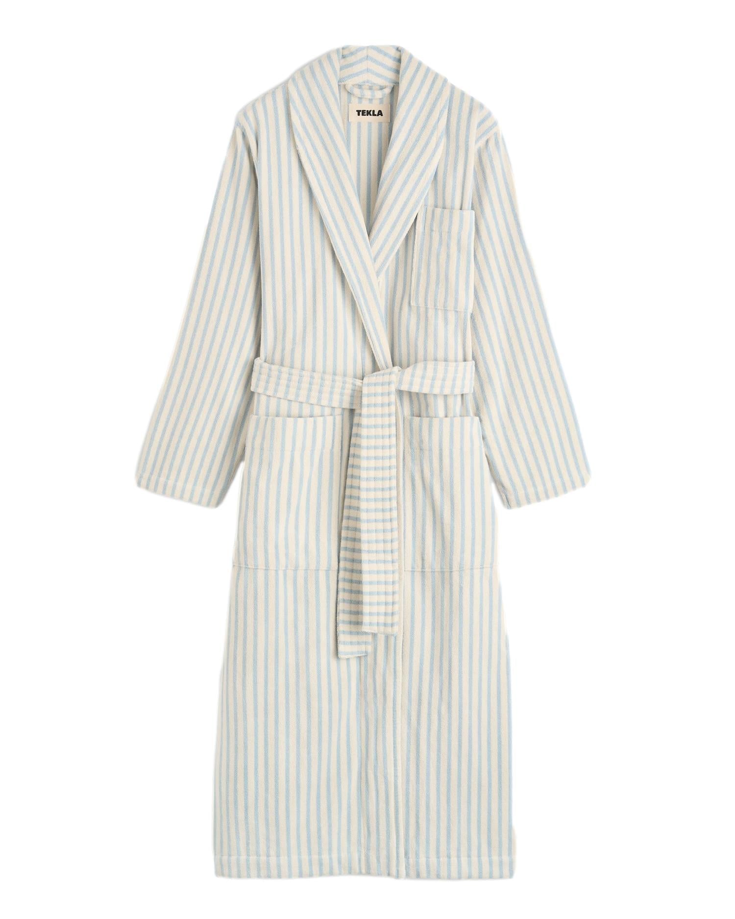 Tekla Terry Classic Bathrobe Soft Blue Stripes Undertøy Morgenkåpe Hvit Og Blå