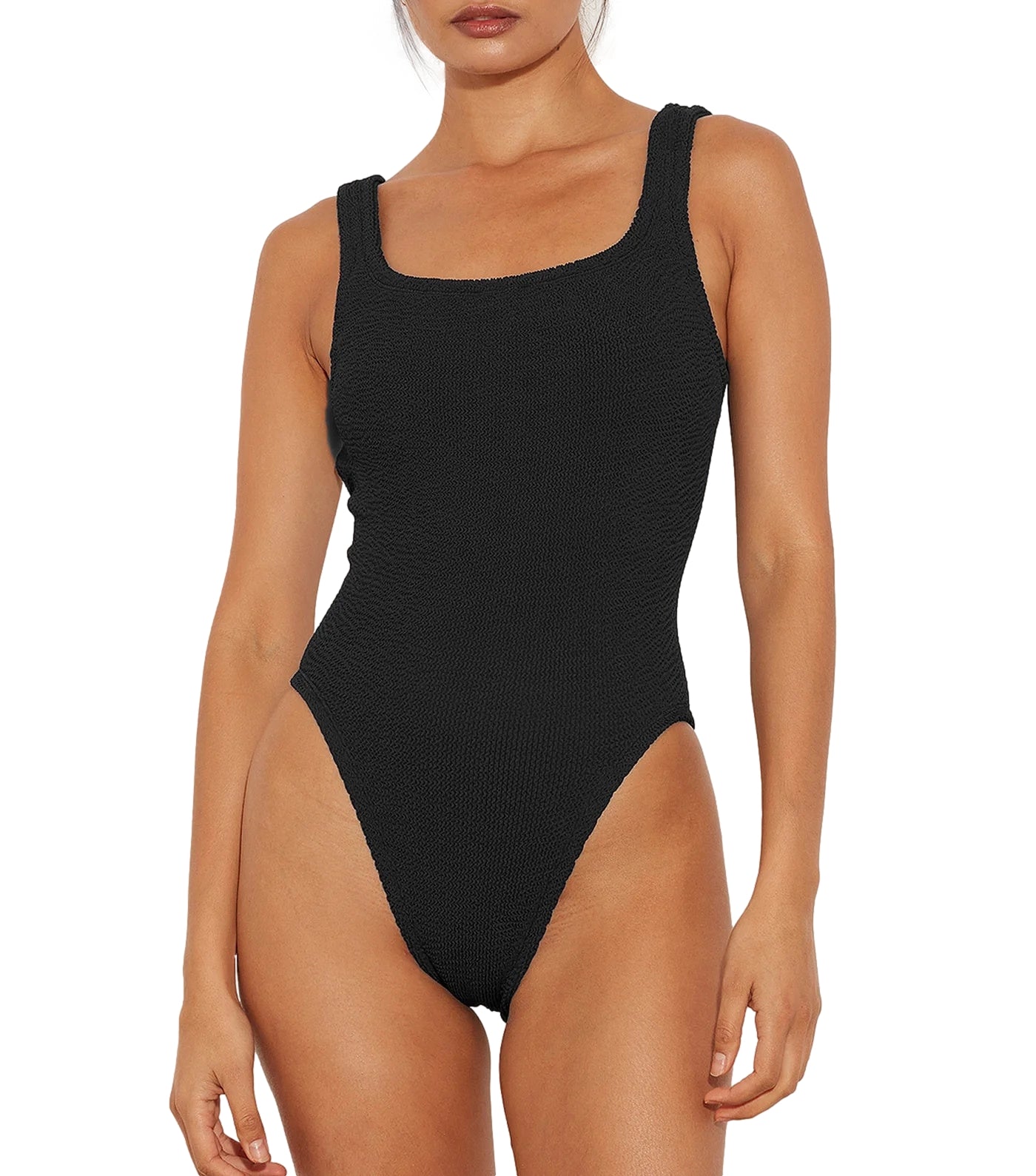 Hunza G Square Neck Swim Crinkle Badedrakt Sort - modostore.no