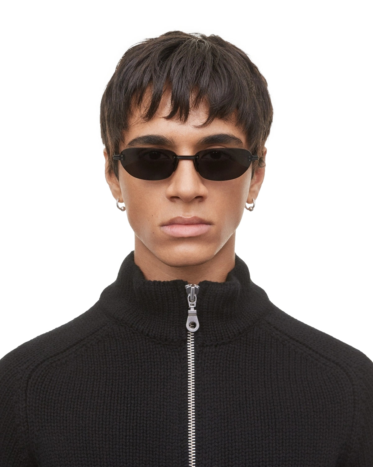 Chimi Eyewear rimless oval solbriller med sorte innfatninger og sorte glass, moderne og stilfulle solbriller for solrike dager
