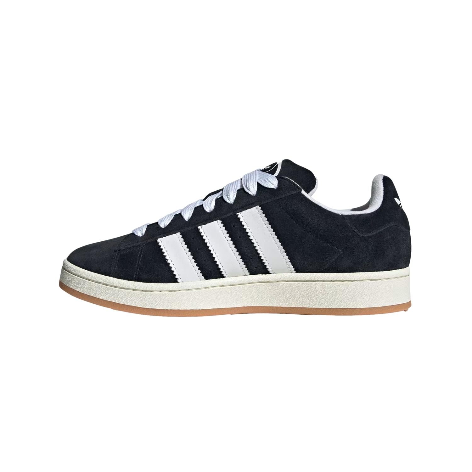 Svart Adidas Campus 00s sko med hvite detaljer og klassisk design, vist foran på et nøytralt bakgrunnsbilde.