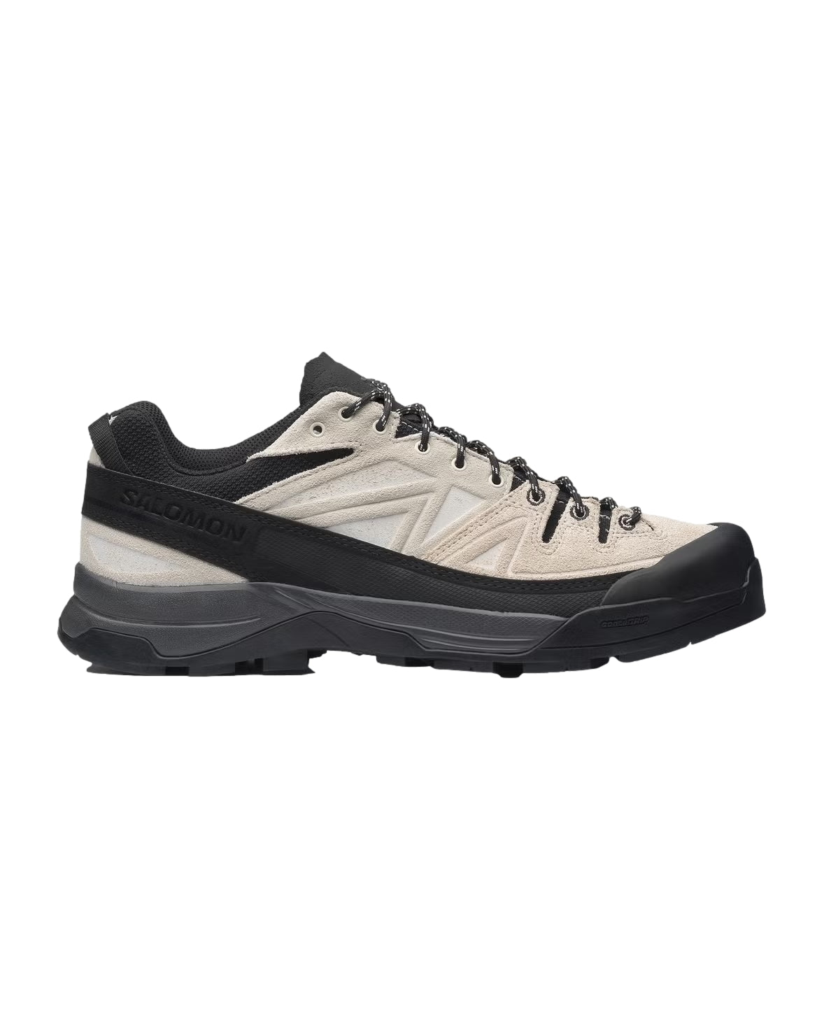 Salomon X-ALP LTR sko i beige, sort og vaniljeis med svart detalj, designet for fjellturer og utendørs bruk