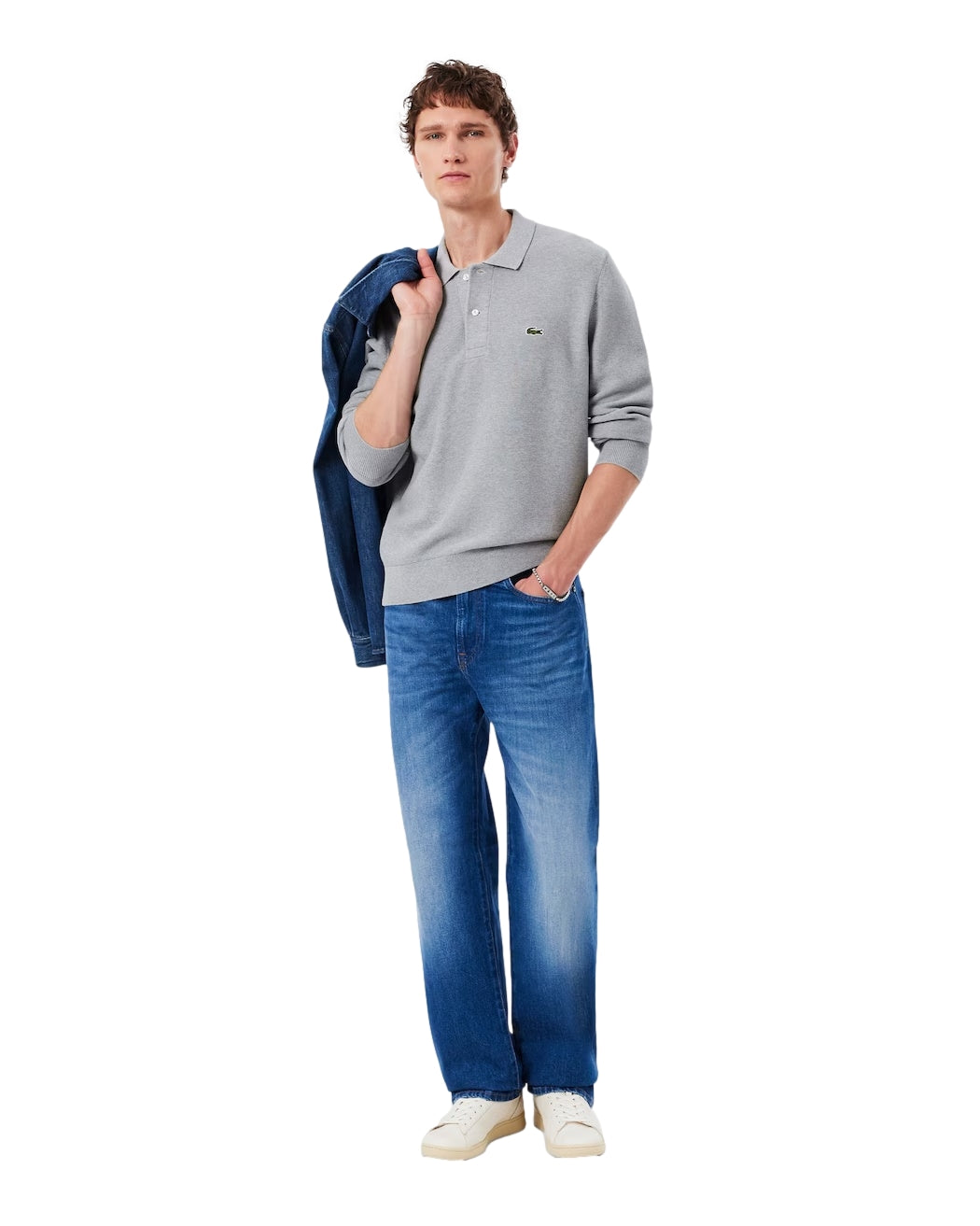 Lacoste Classic Fit Long Sleeved Knitted Polo Shirt Genser Grå
