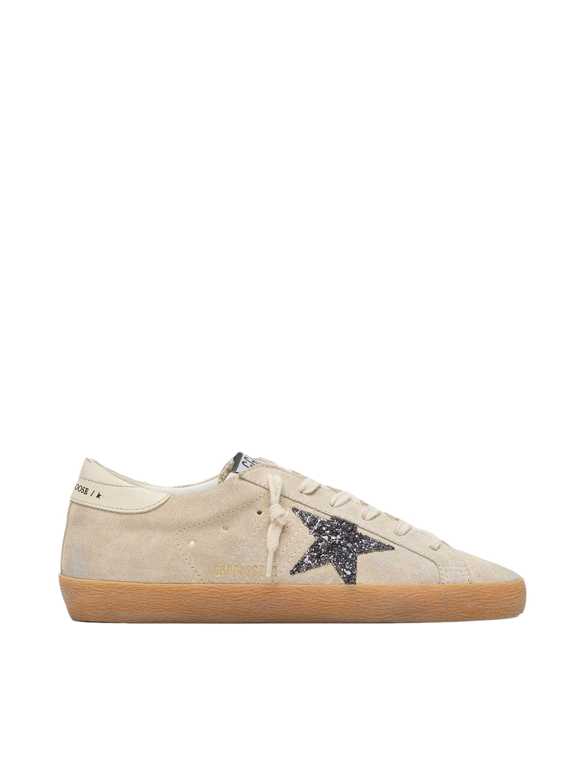 Golden Goose Super-Star Ice-Gray Suede/Silver Glitter Star/Leather Heel Tab Sko Beige