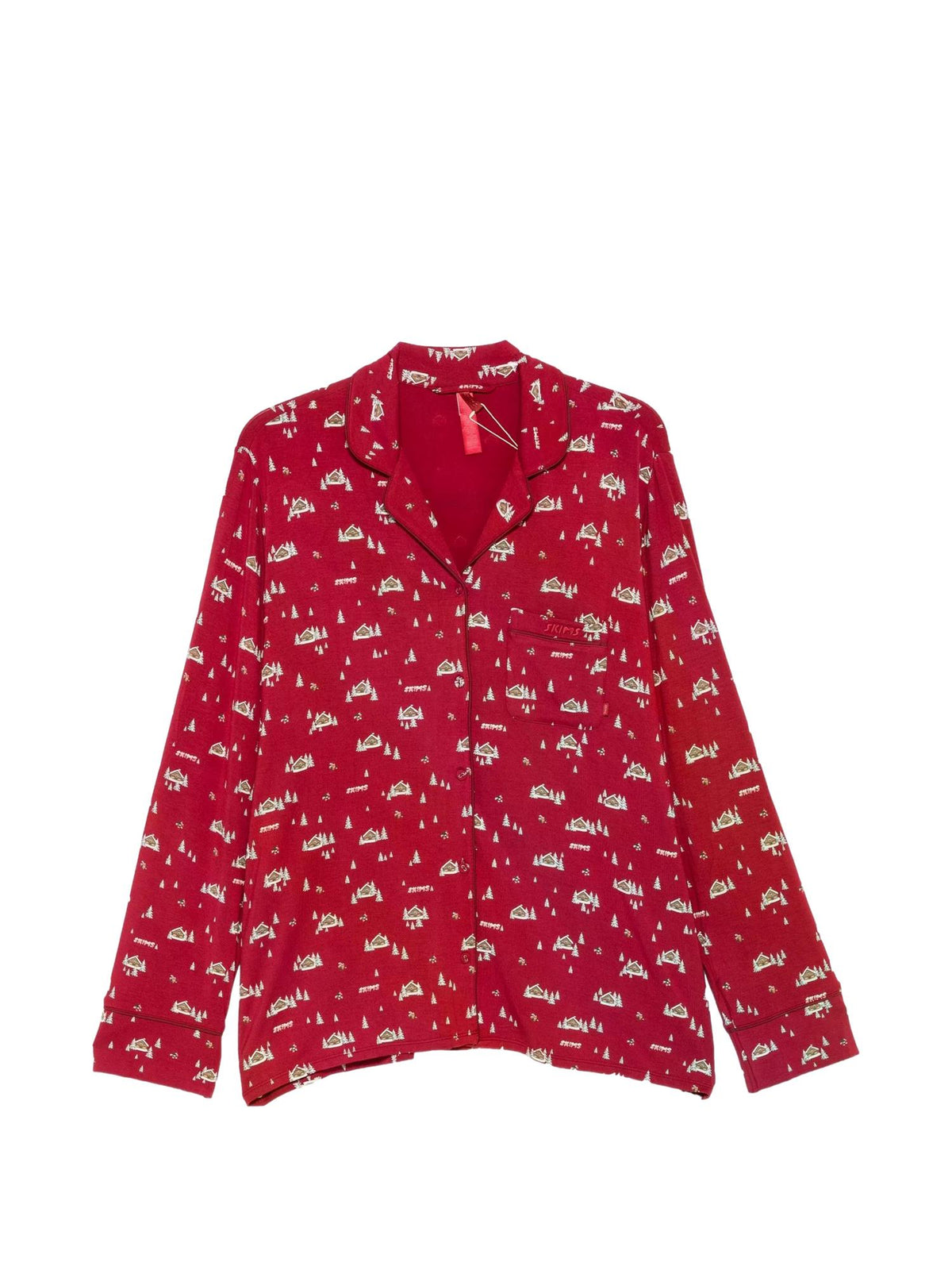 SKIMS Printed Skims Sleep Long Sleeve Button Up Set Brick Frosty Cabin Undertøy Rød