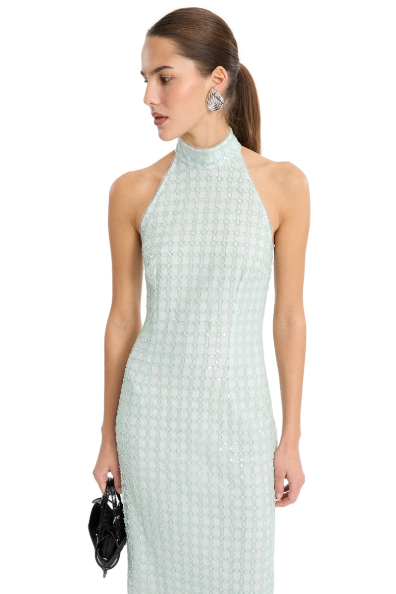 ROTATE Beaded Maxi Dress Kjole Pastellgrønn
