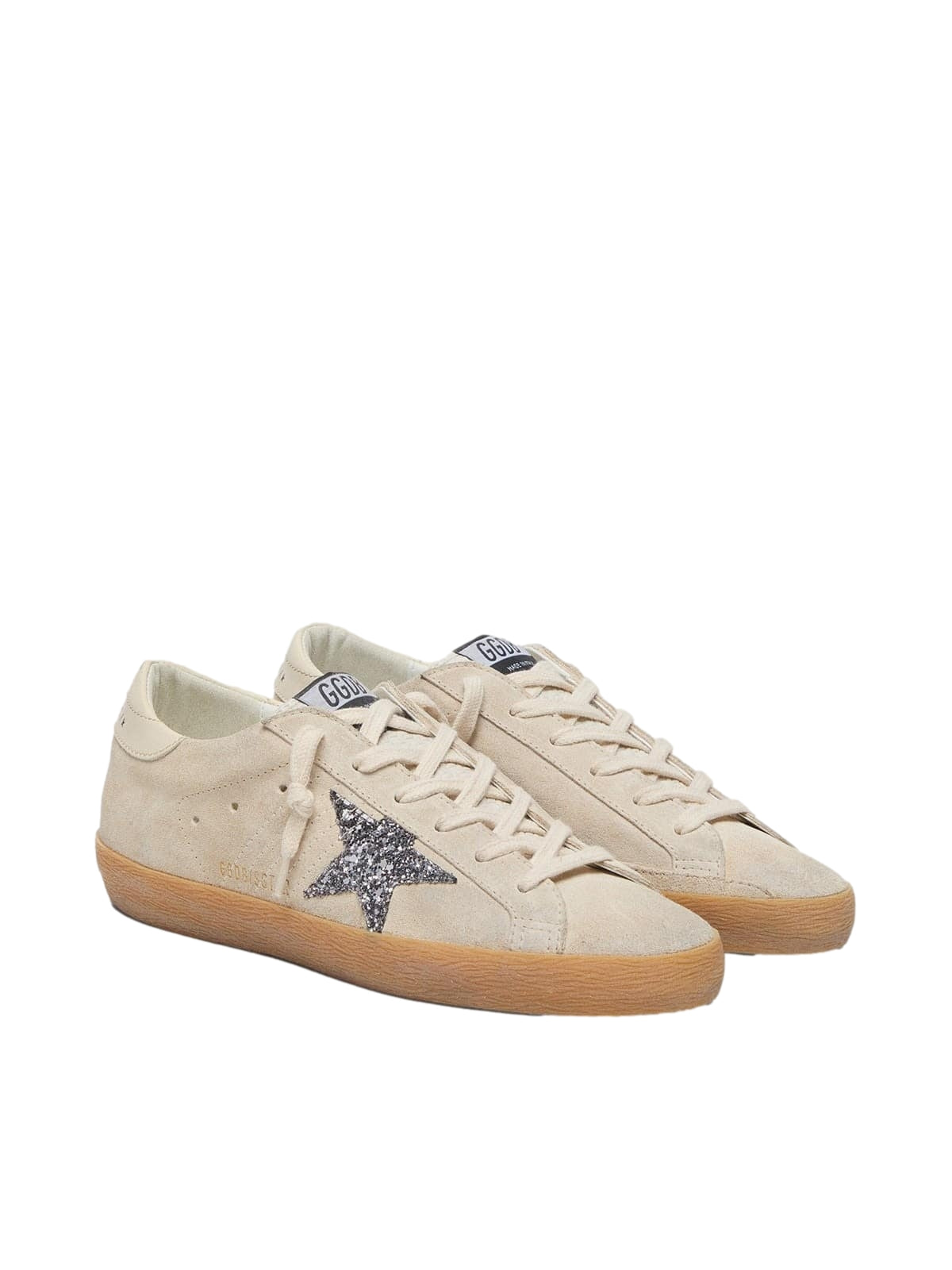 Golden Goose Super-Star Ice-Gray Suede/Silver Glitter Star/Leather Heel Tab Sko Beige
