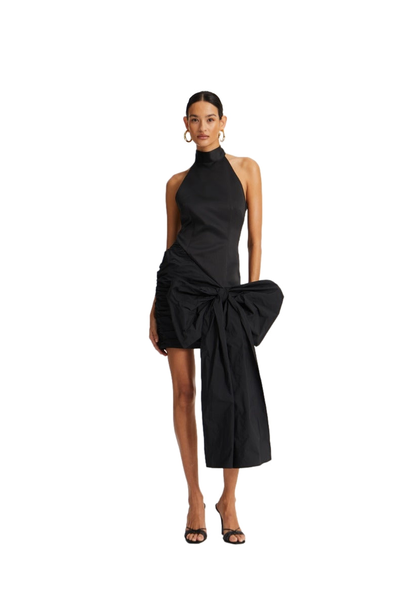 ROTATE Satin Bow Dress Kjole Sort