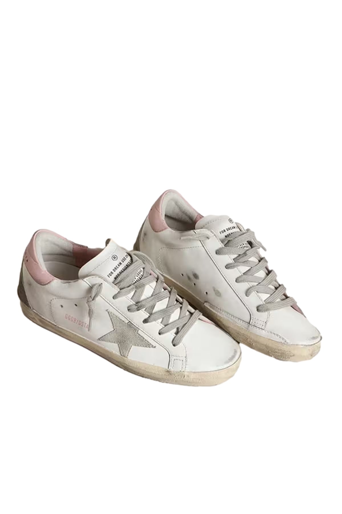 Golden Goose Super-Star With Gray Suede Star And Pink Leather Heel Tab Sko Hvit Og Rosa - modostore.no