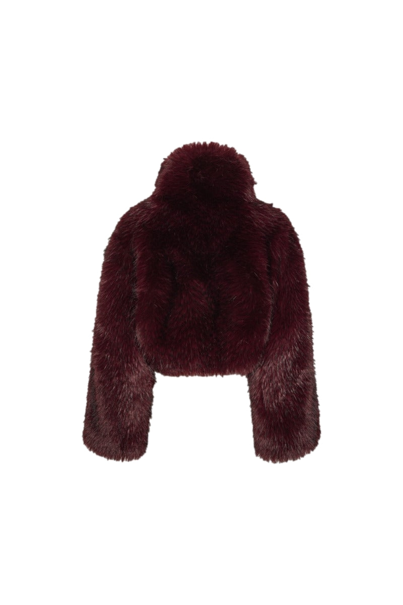 ROTATE Faux Fur Crop Jacket Jakke Burgunder