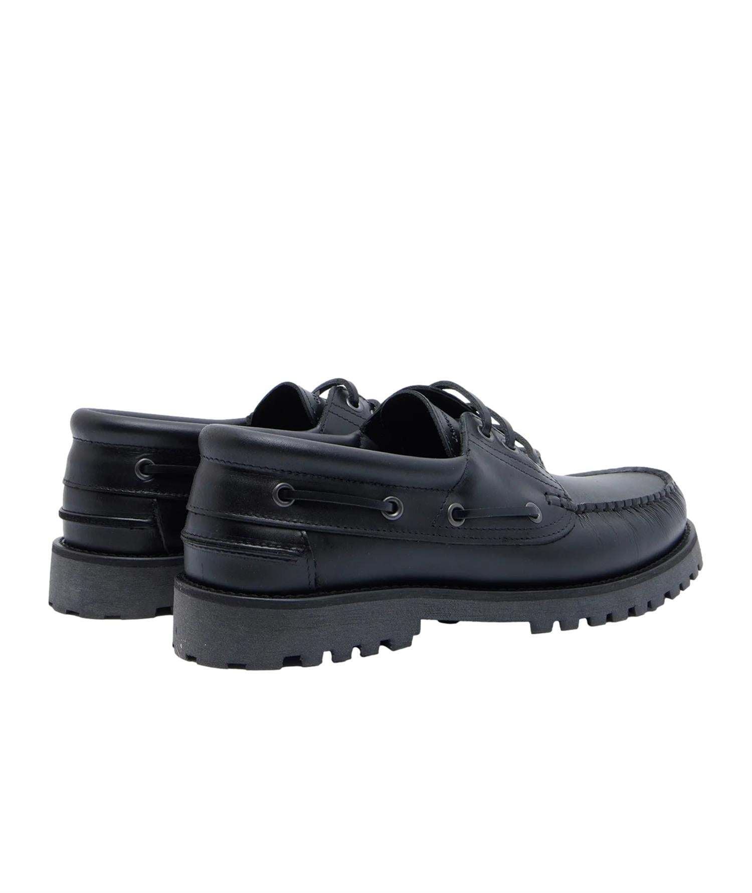 Garment Project Ollie Boat Shoe - Black Leather Sko Sort