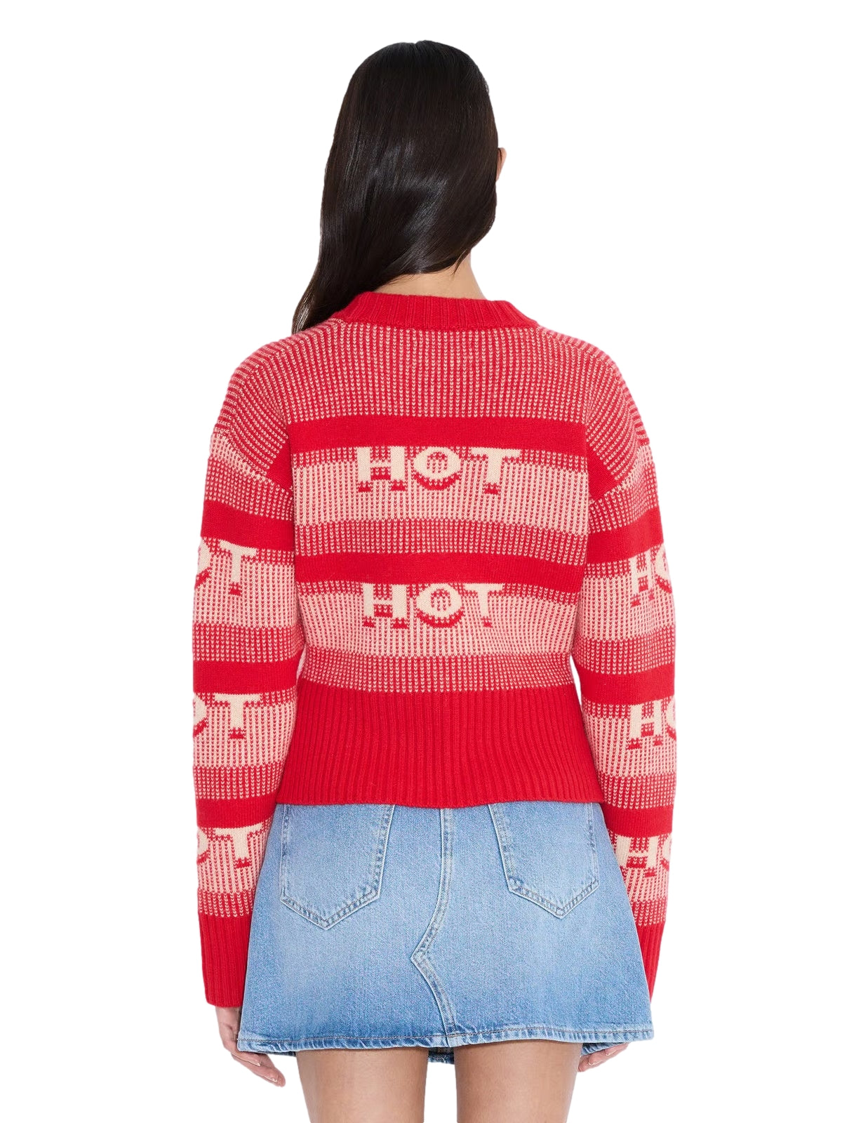 Holzweiler Hot Cropped Crew Genser Rødt Mønster - modostore.no