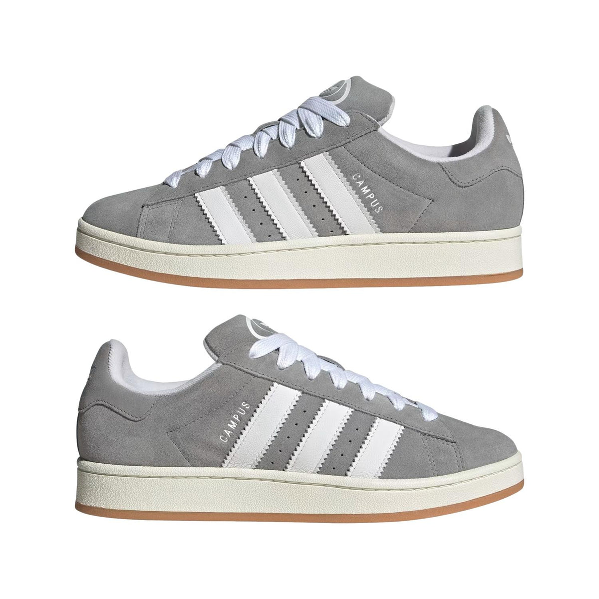 Adidas Campus 00s sko i hvit og grå med klassisk design, synlig med hvite og grå detaljer, laget for komfort og stil.
