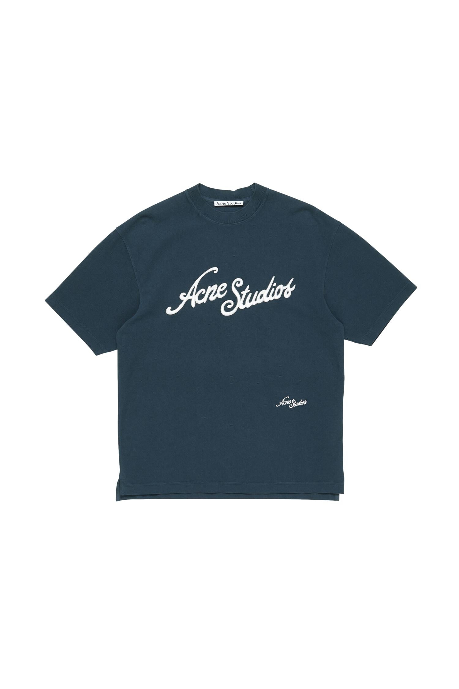 Acne Logo T-shirt - Relaxed Fit T-shirt Marine - modostore.no