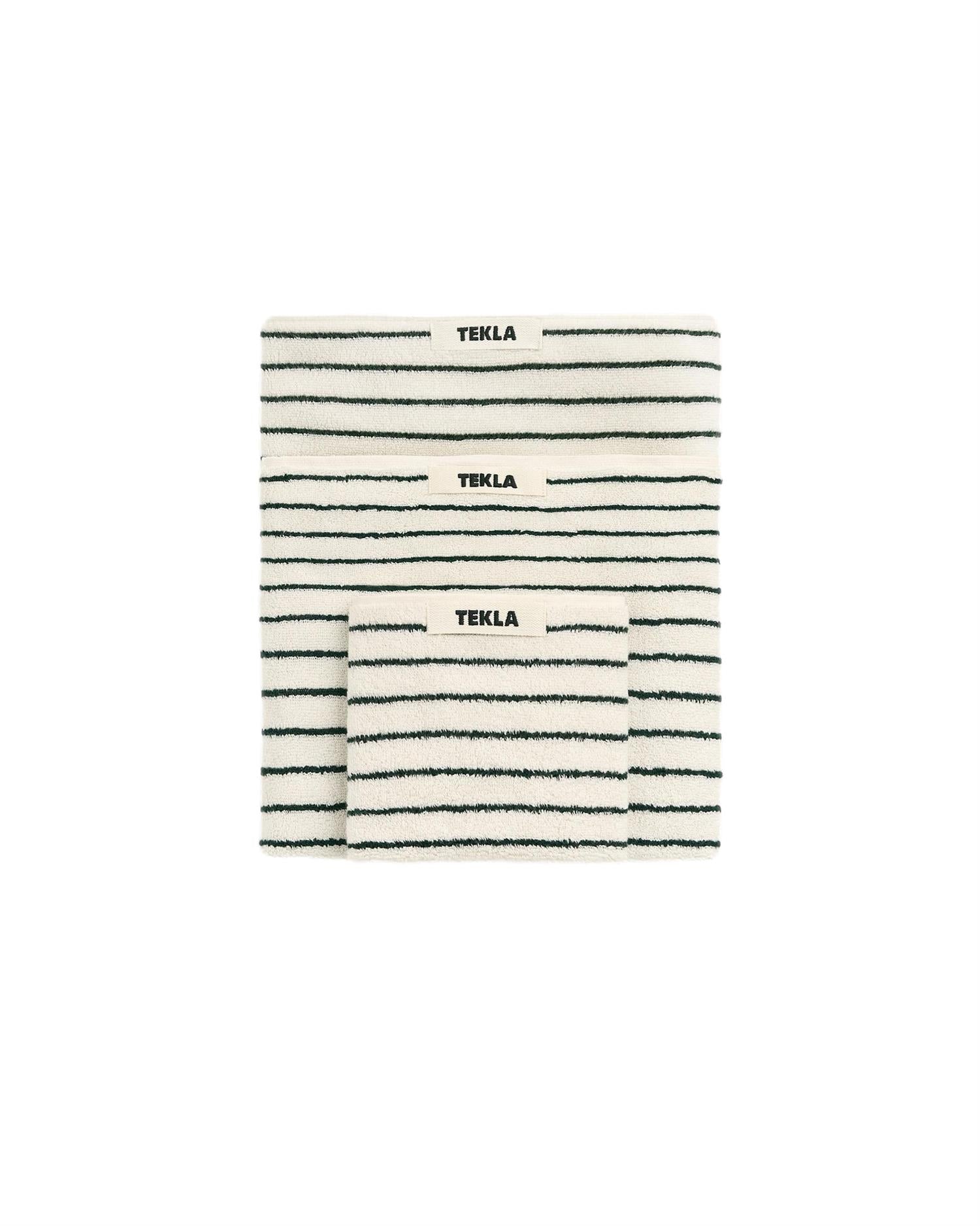Tekla Terry Guest Towel (30x50cm) Racing Green Stripes Håndkle Hvit Og Grønn