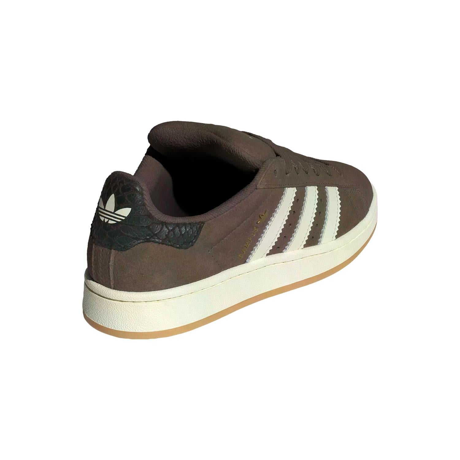 Brune Adidas Campus 00s W sko med klassisk design og hvit såle, vist fra siden.