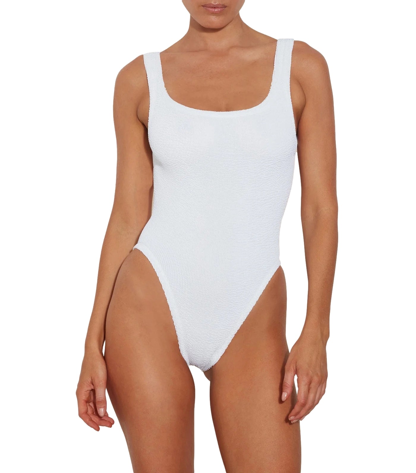 Hunza G Square Neck Swim Crinkle Badedrakt Hvit - modostore.no