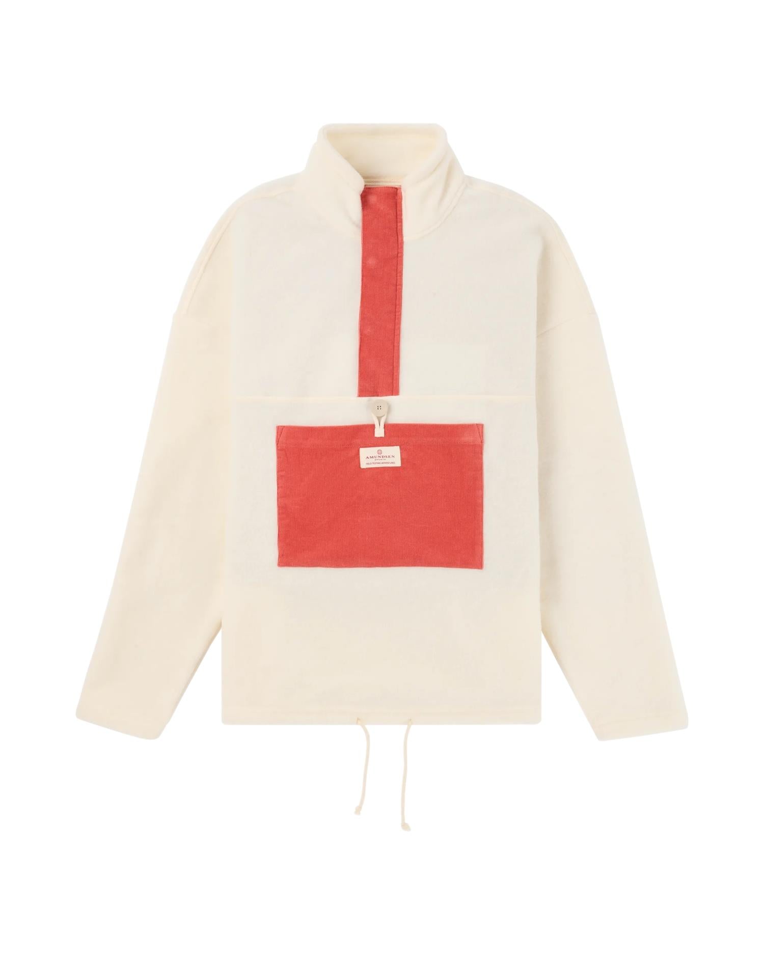 Amundsen V-Bond Cord Fleece Mens Genser Hvit Og Rød - modostore.no