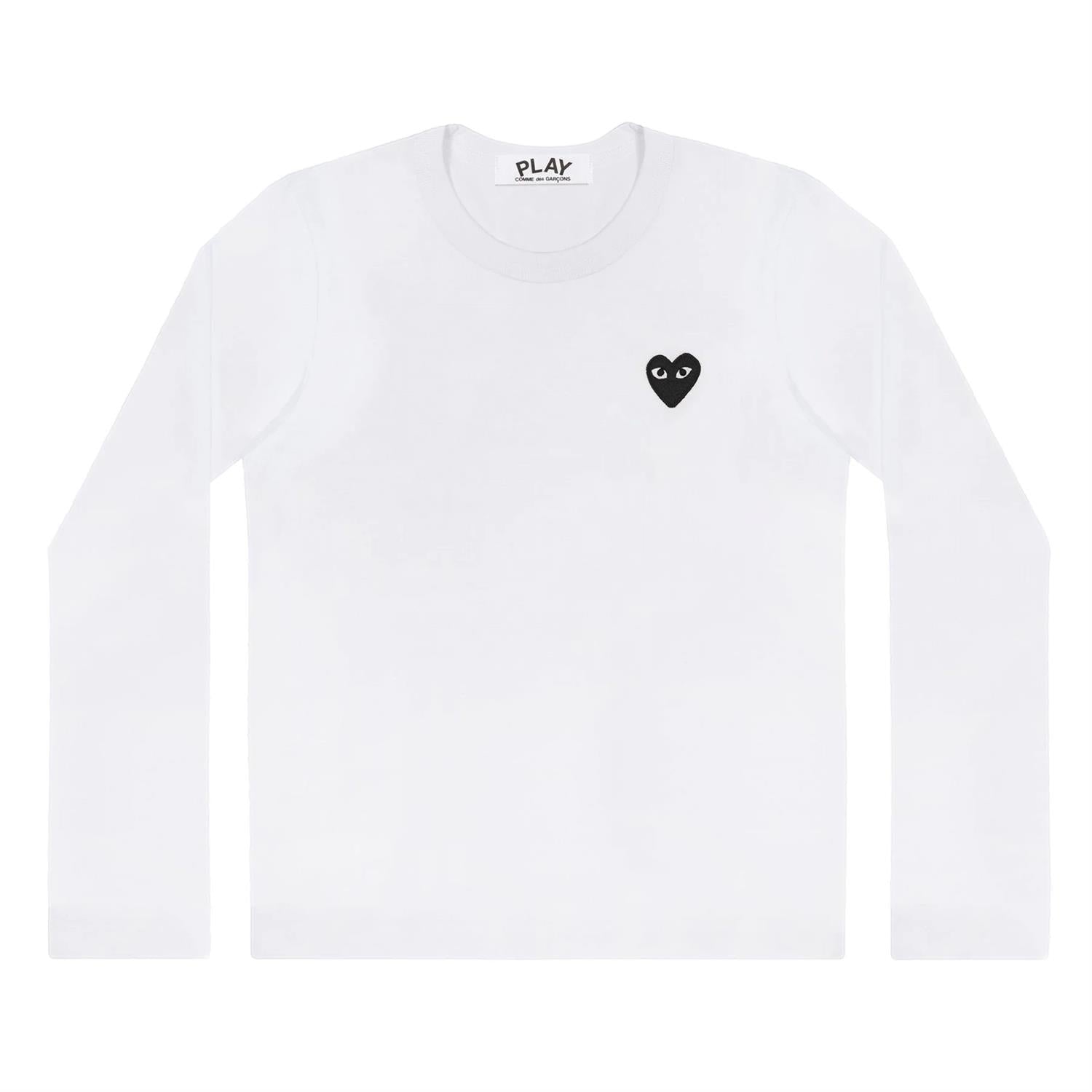 Comme des Garcons Play Unisex T-Shirt LS Black Emblem Genser Hvit