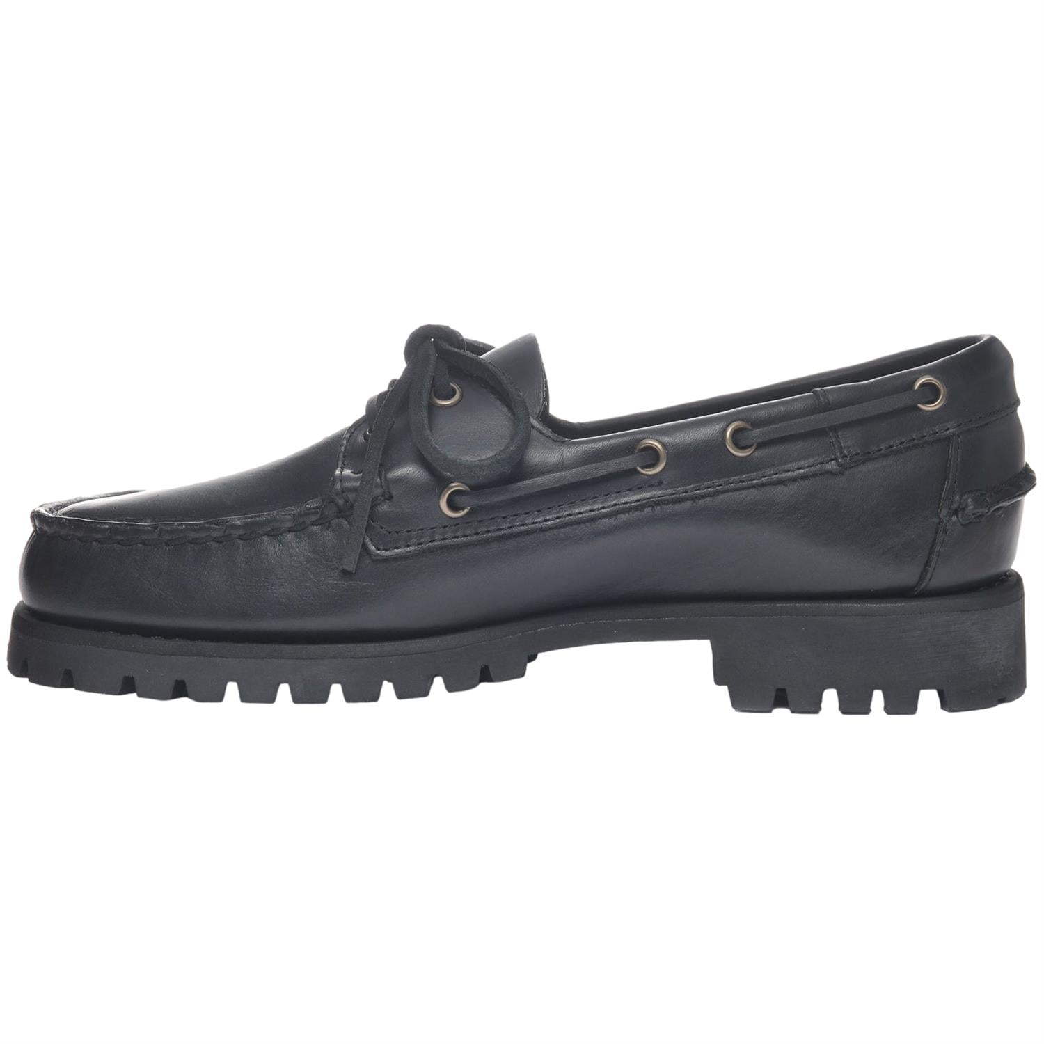 Sebago Ranger Waxy Sko i svart med lærreim og rustikk finish, lave herresko for utendørsbruk.