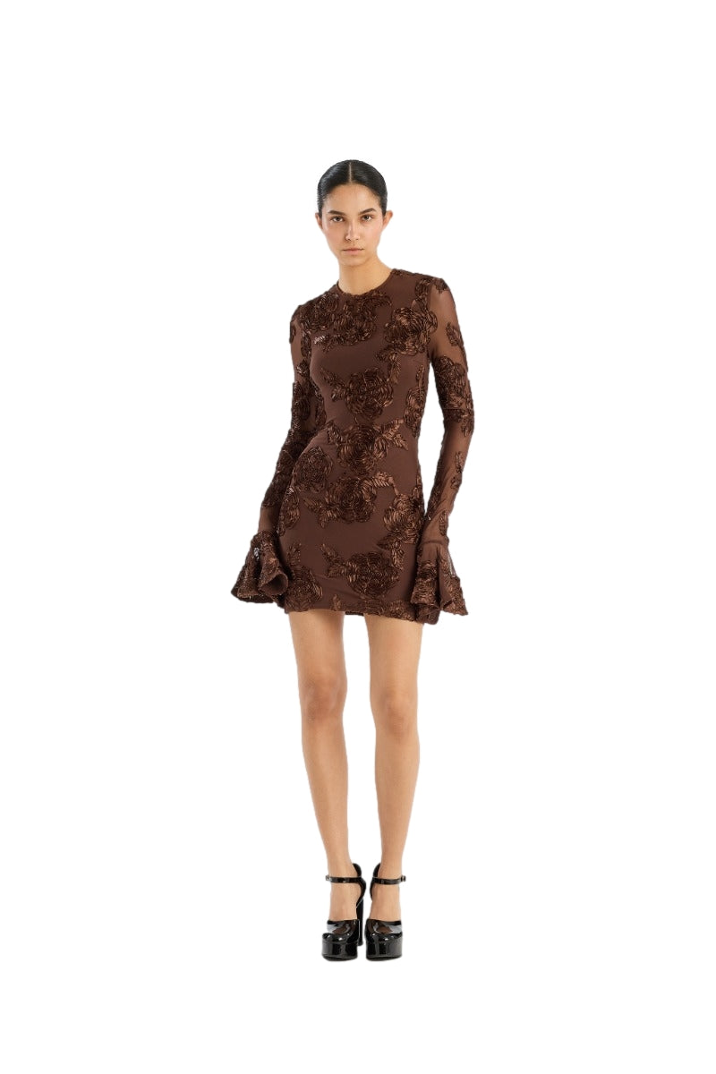 ROTATE Flower Mesh Mini Dress Kjole Brun - modostore.no