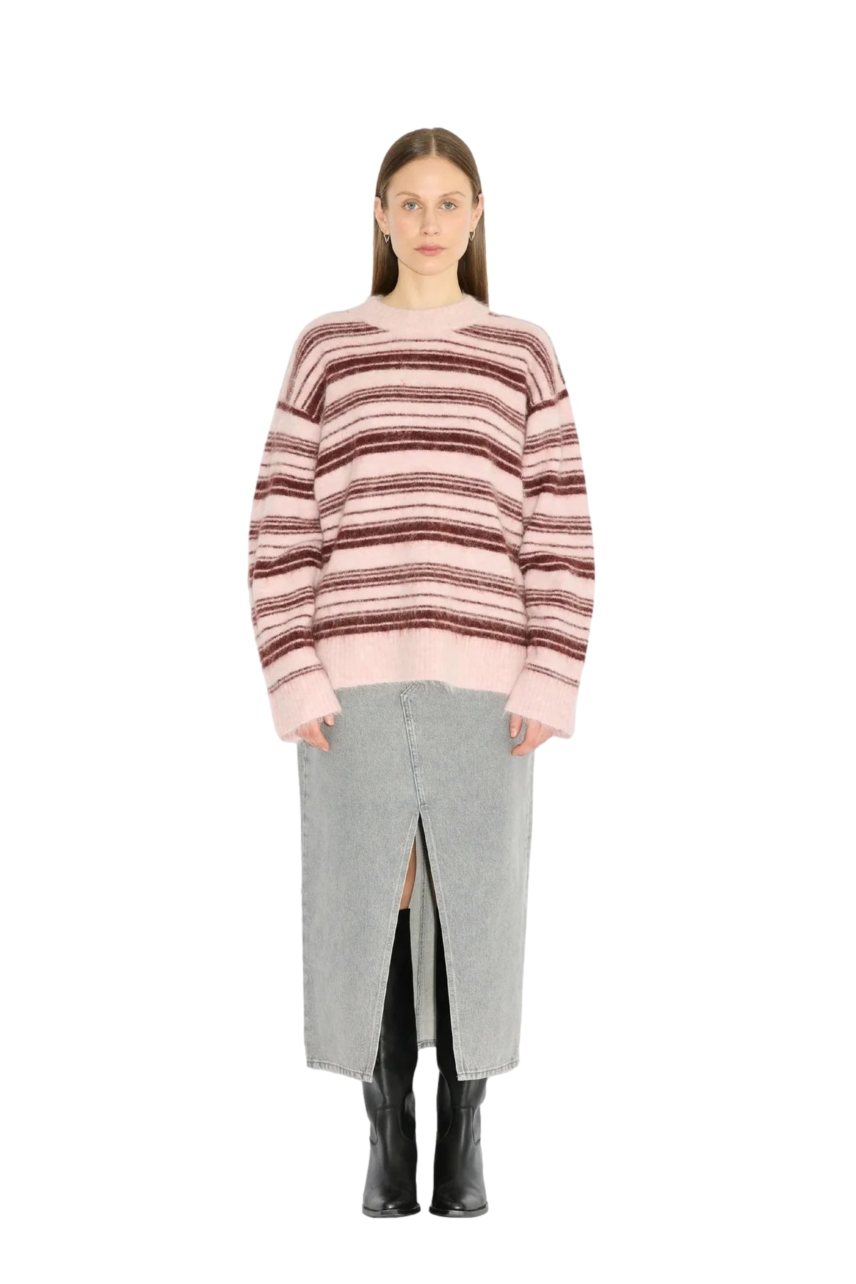 Holzweiler Fluffy Stripe Crew Genser Rosa Mønster