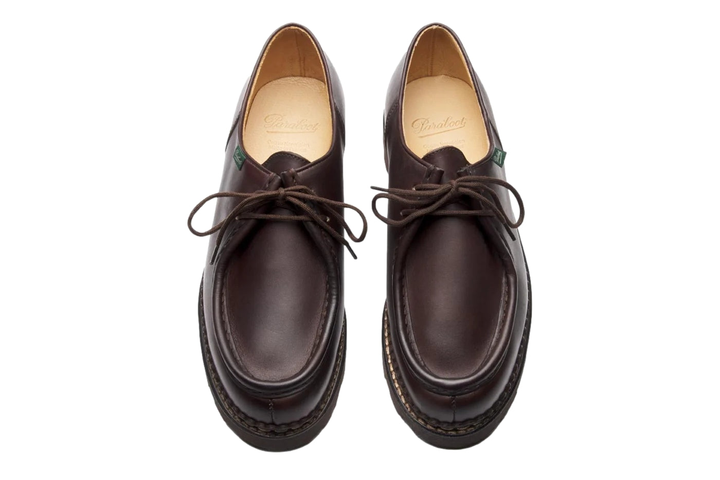 Paraboot Michael mørkebrune skinnsko med klassisk design og lissefeste, perfekt for formelle anledninger.