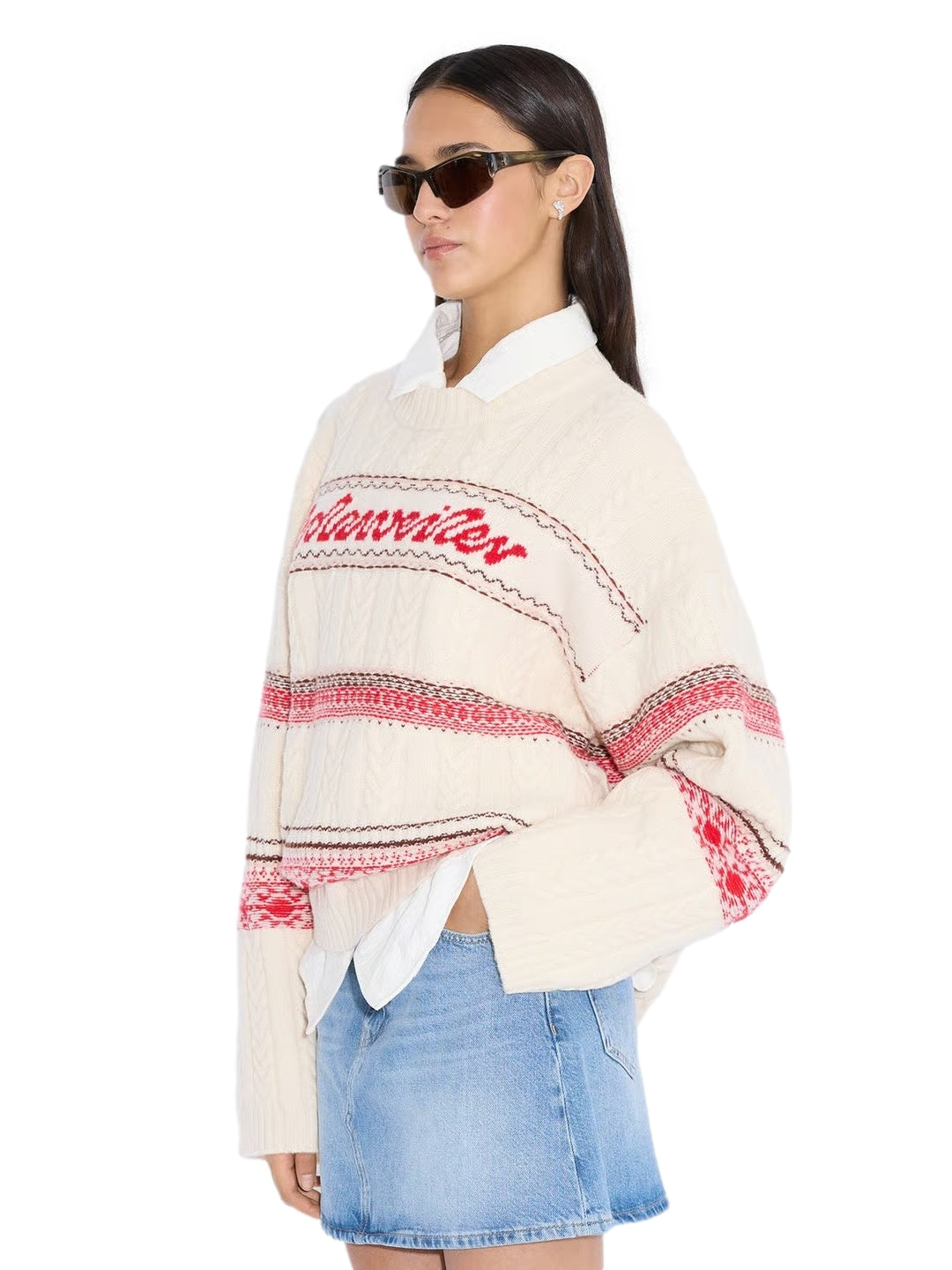 Holzweiler W. Holzweiler Logo Crew Genser Beige Og Rød - modostore.no