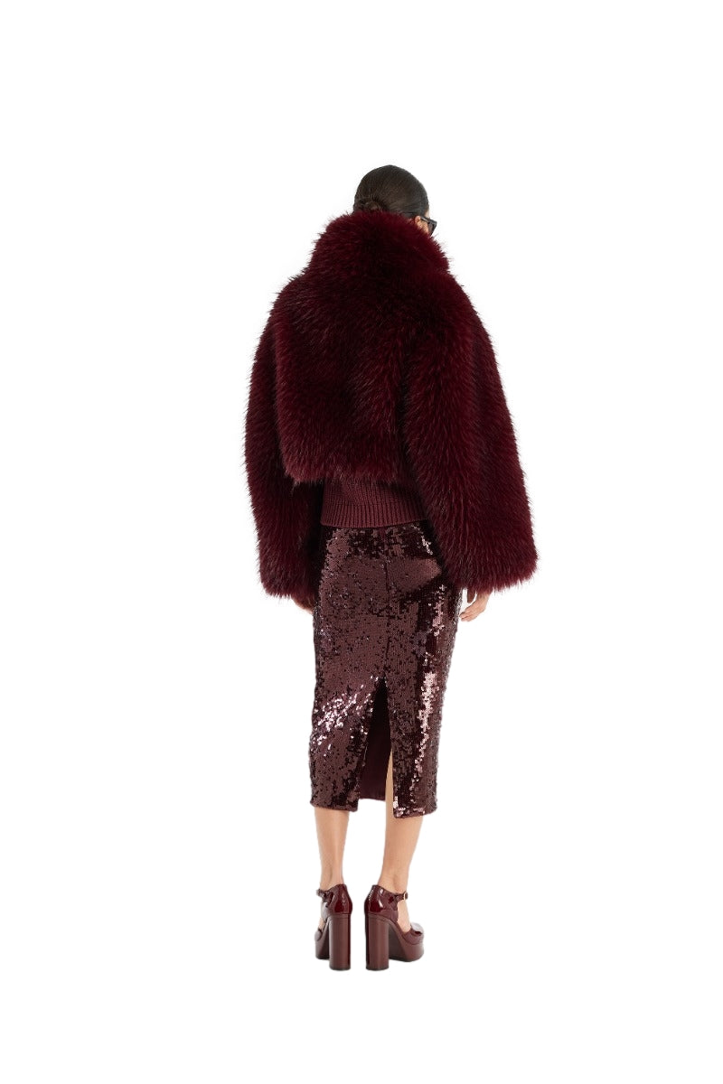 ROTATE Faux Fur Crop Jacket Jakke Burgunder