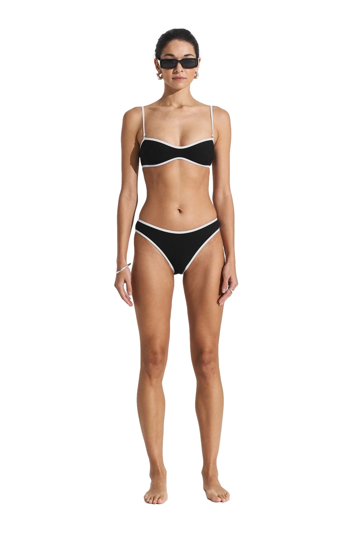 Seaquelle Ribbed Bikini Bottom Badetøy Sort Og Hvit - modostore.no