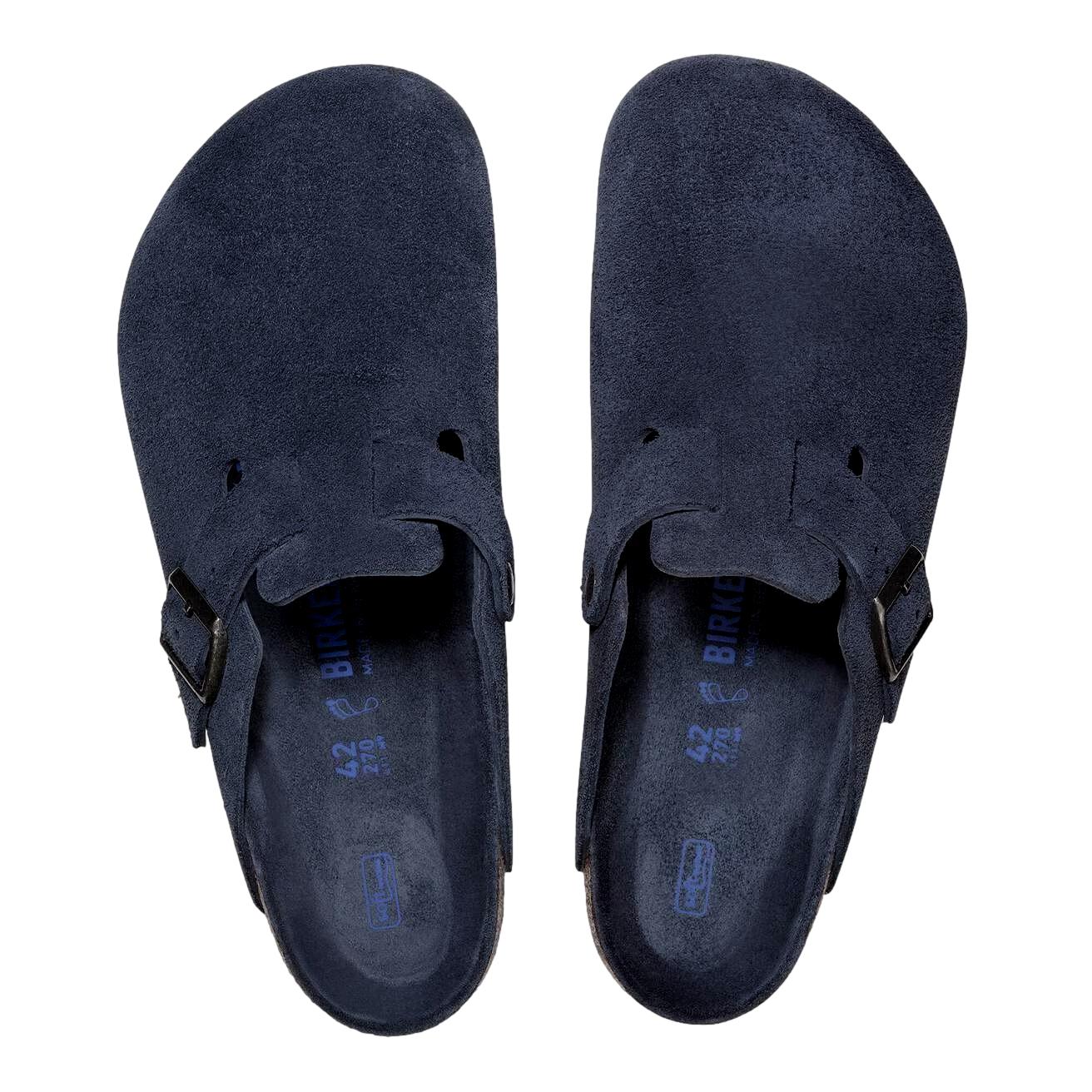 Birkenstock Boston SFB sko i semsket skinn, smal passform, i mørkeblå nyanse, komfortable og stilfulle for hverdagsbruk.