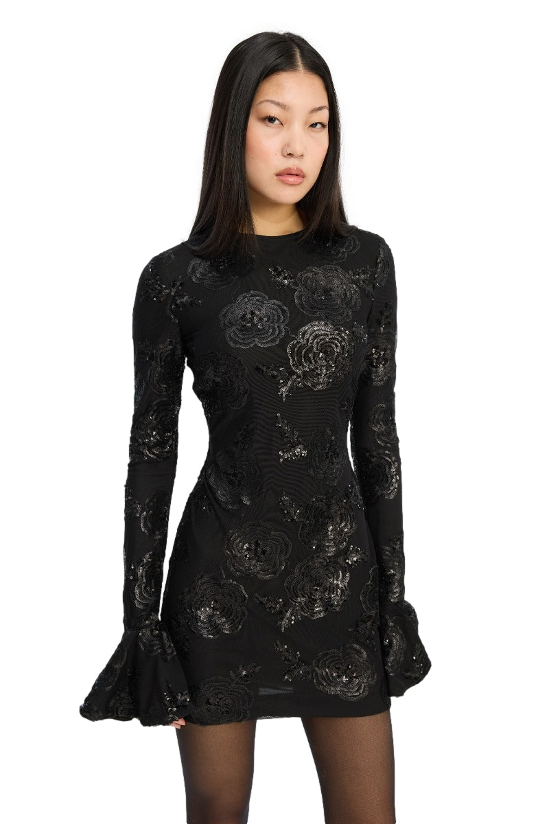 ROTATE Sequins LS Mini Dress Kjole Sort - modostore.no