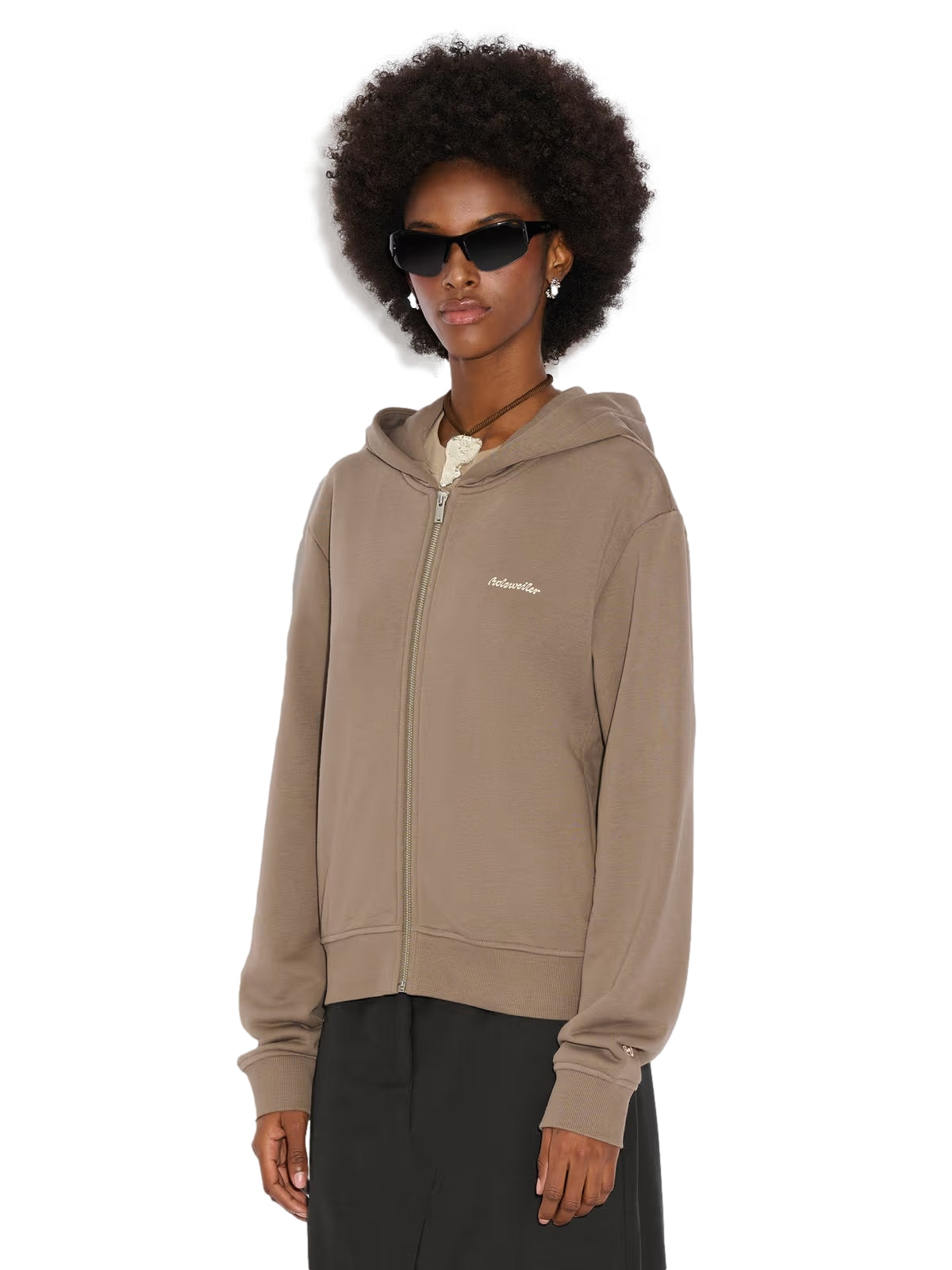 Holzweiler W Regular Light Zip Hoodie Hettegenser Brun - modostore.no