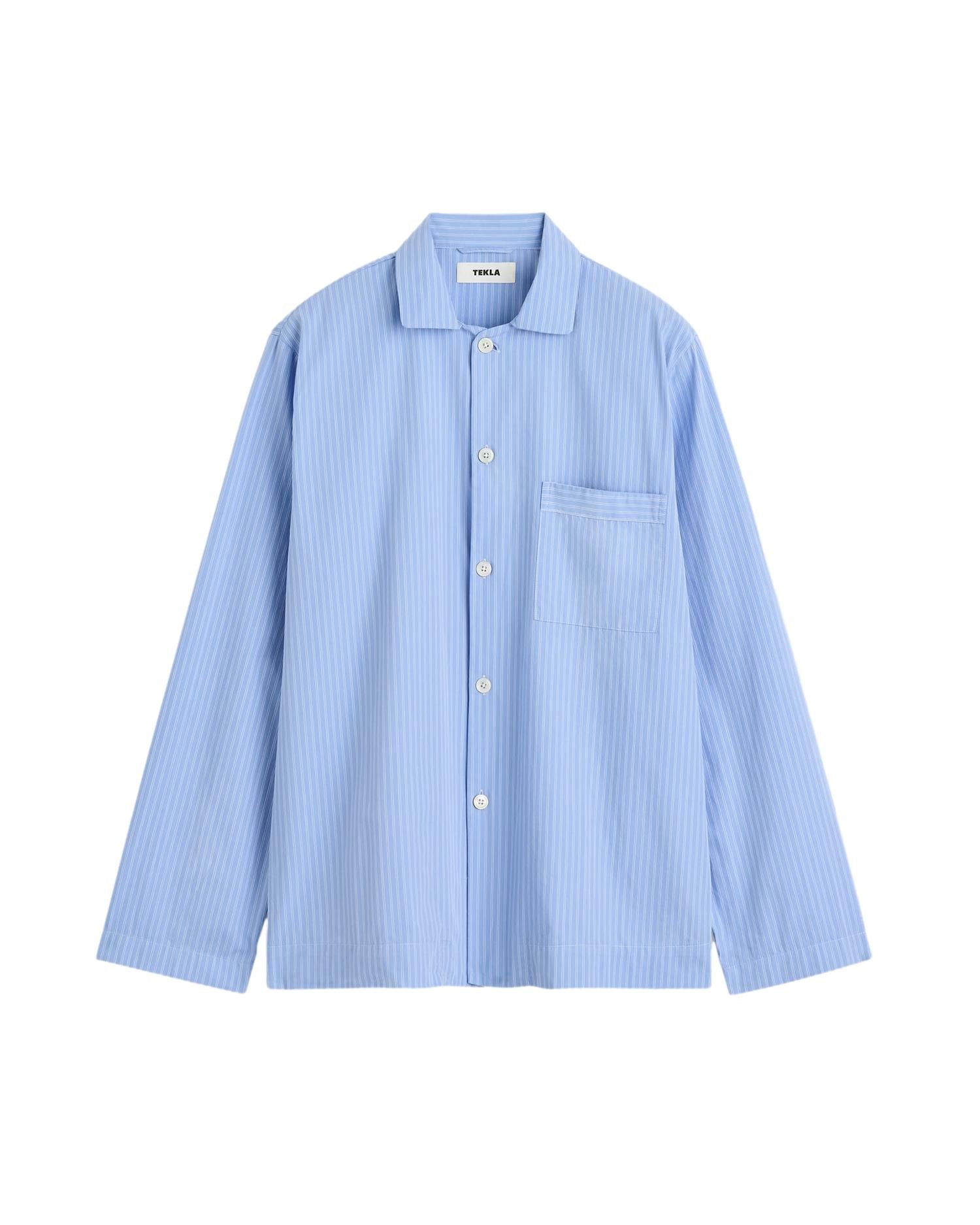 Tekla Poplin Pyjamas Long Sleeve Shirt Pin Stripes Undertøy Blå