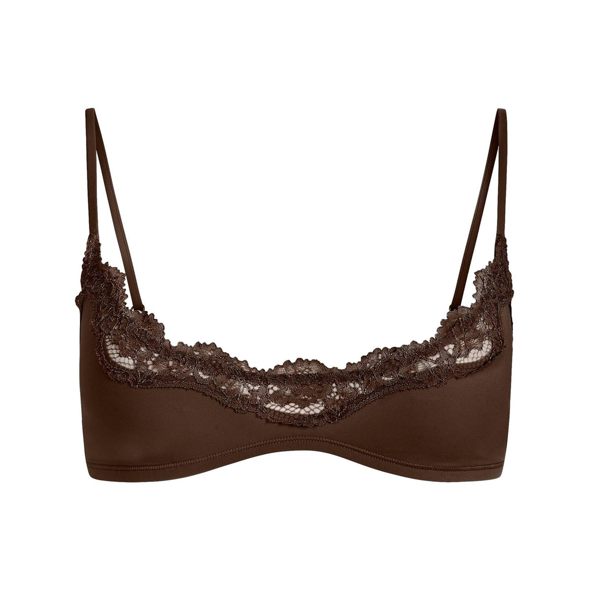 SKIMS Fits Everybody Lace Scoop Bralette i espressofarget brun, blondeundertøy med rund utringning
