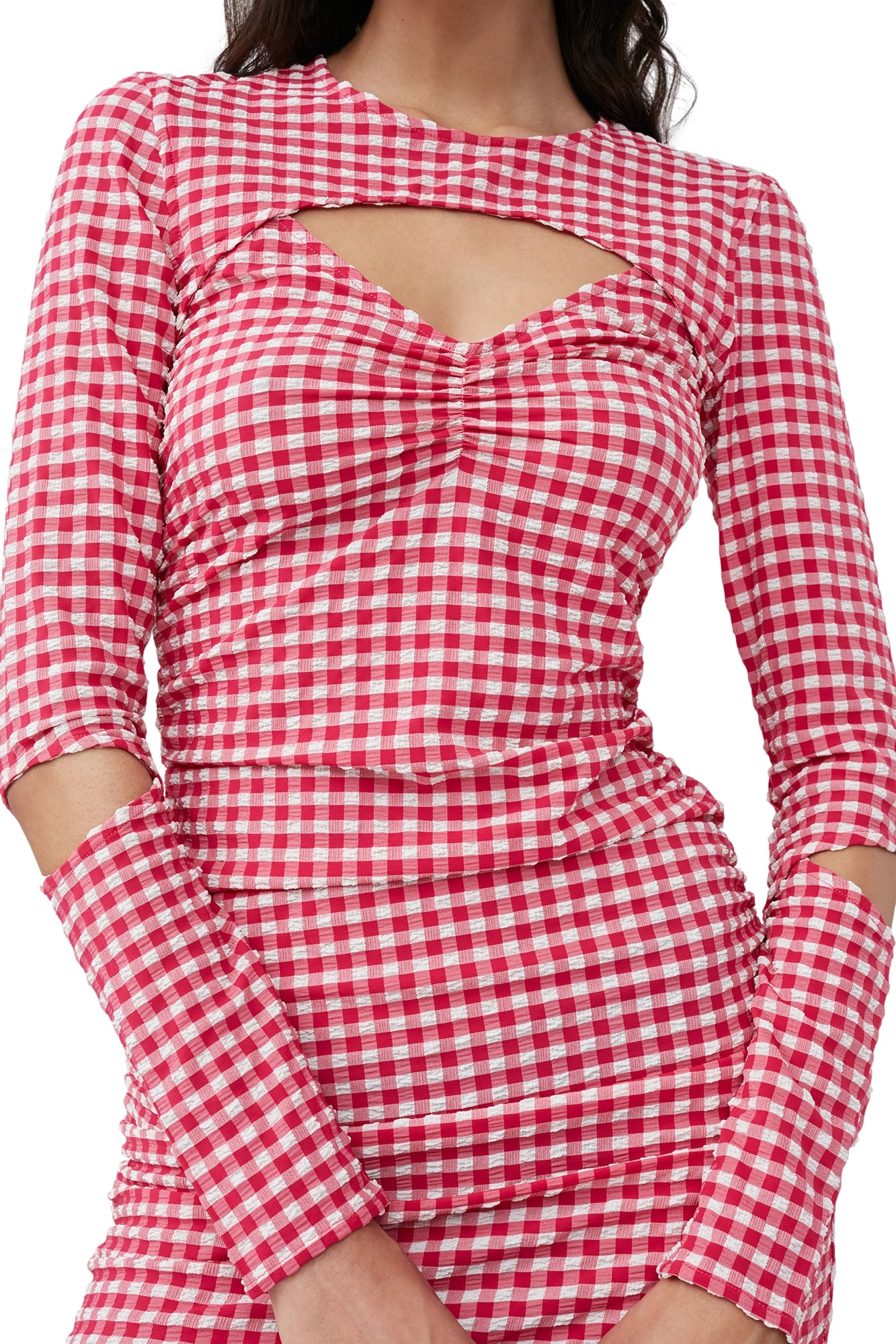 Ganni Stretch Seersucker Cutout Mini Dress Kjole Rød - modostore.no