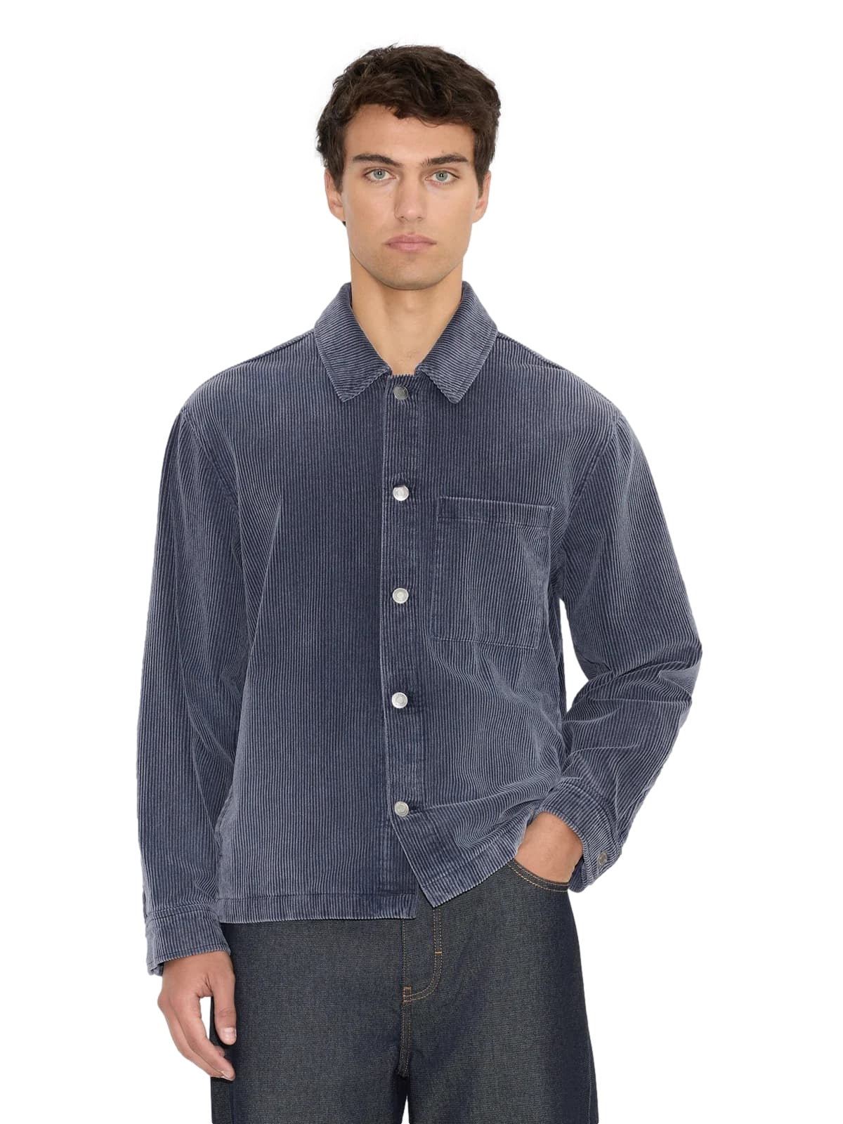 Holzweiler Leaf Relaxd Cord overshirt i gråblå med bladmønster og komfortabel passform.