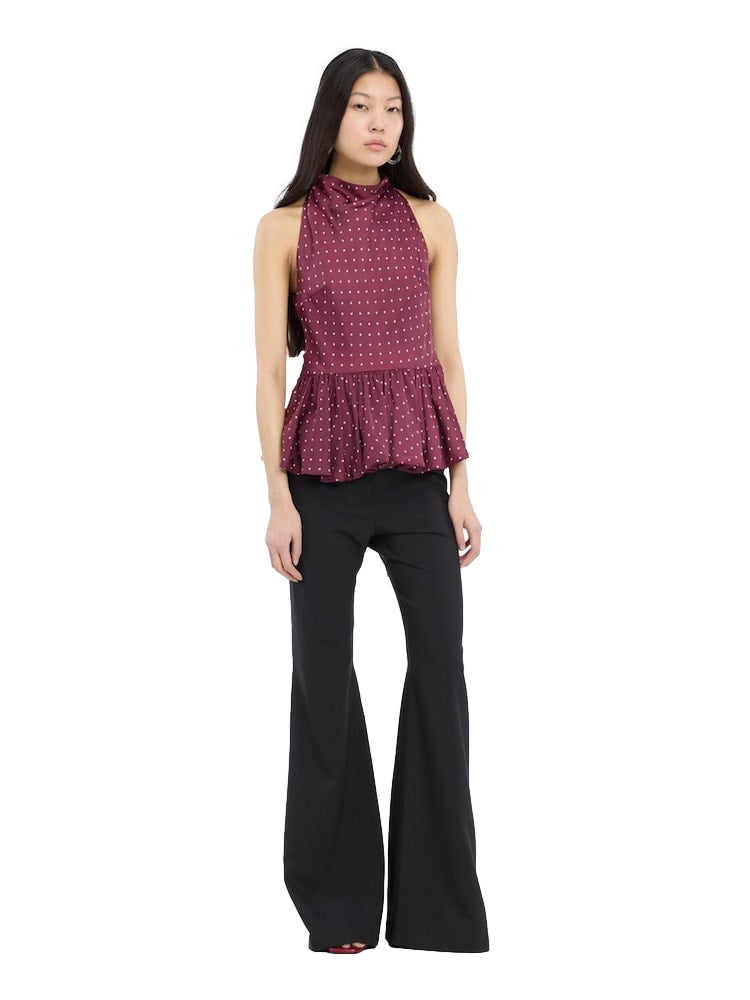 ROTATE Dot Peplum Halterneck Topp Burgunder Mønster