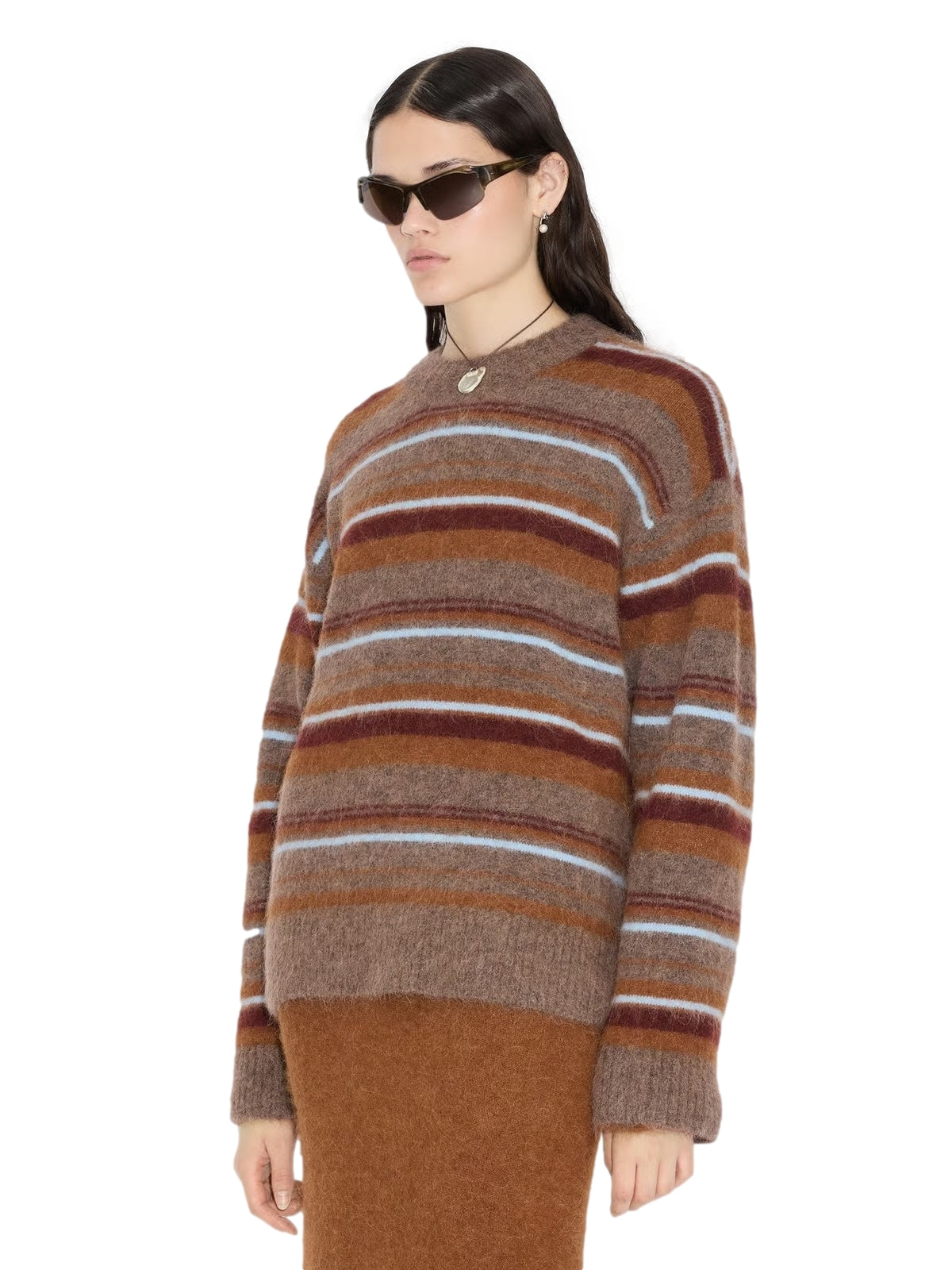 Holzweiler Fluffy Stripe Crew Genser Lysebrun - modostore.no