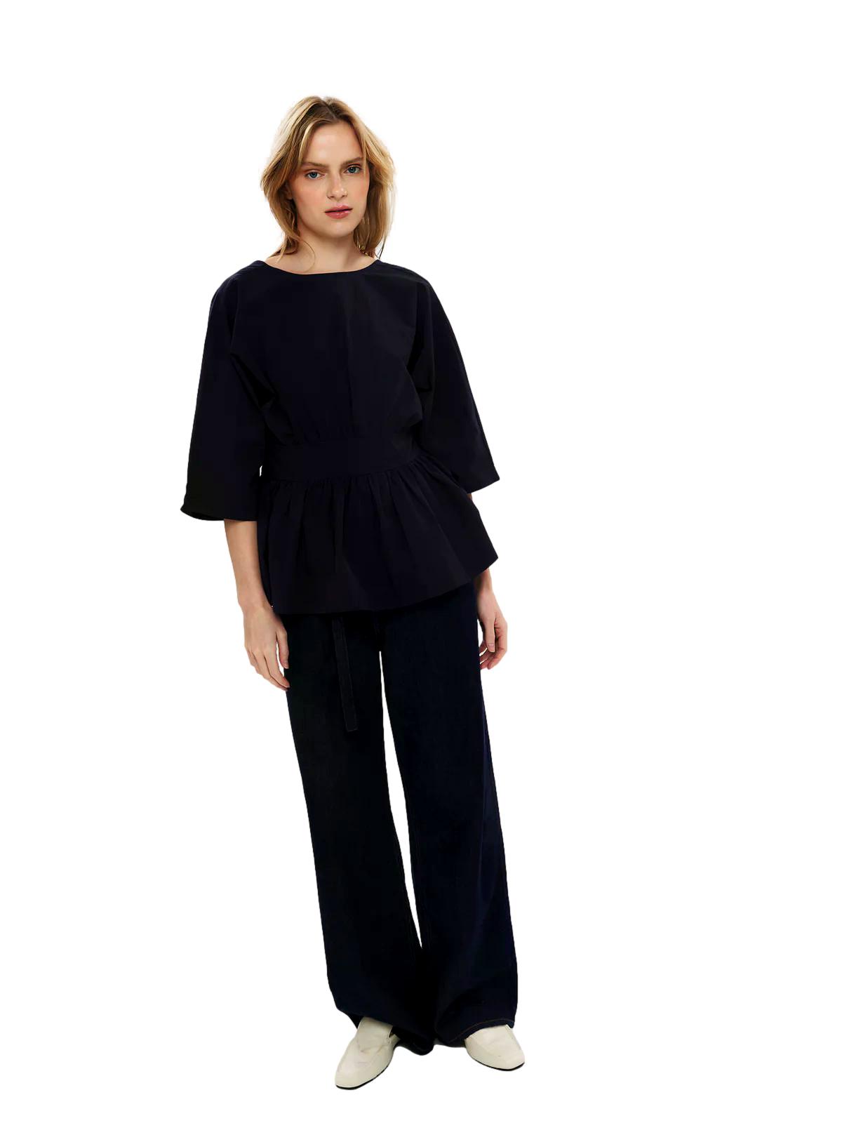 Once Untold Peyton Tie Back Blouse Topp Mørkeblå - modostore.no