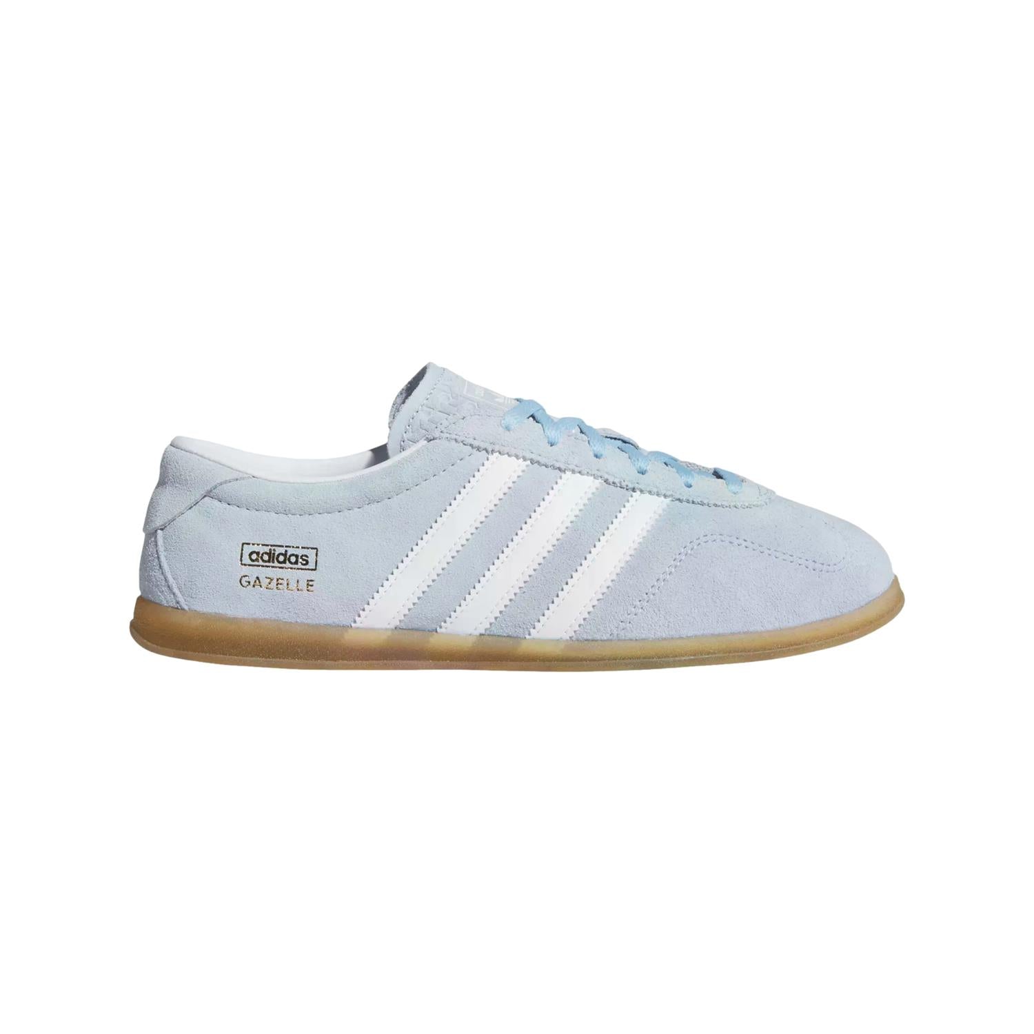 Lyseblå Adidas Gazelle Lo Pro JR8893 sko for barn, mykt skinn og sporty design, perfekt til hverdagsbruk.