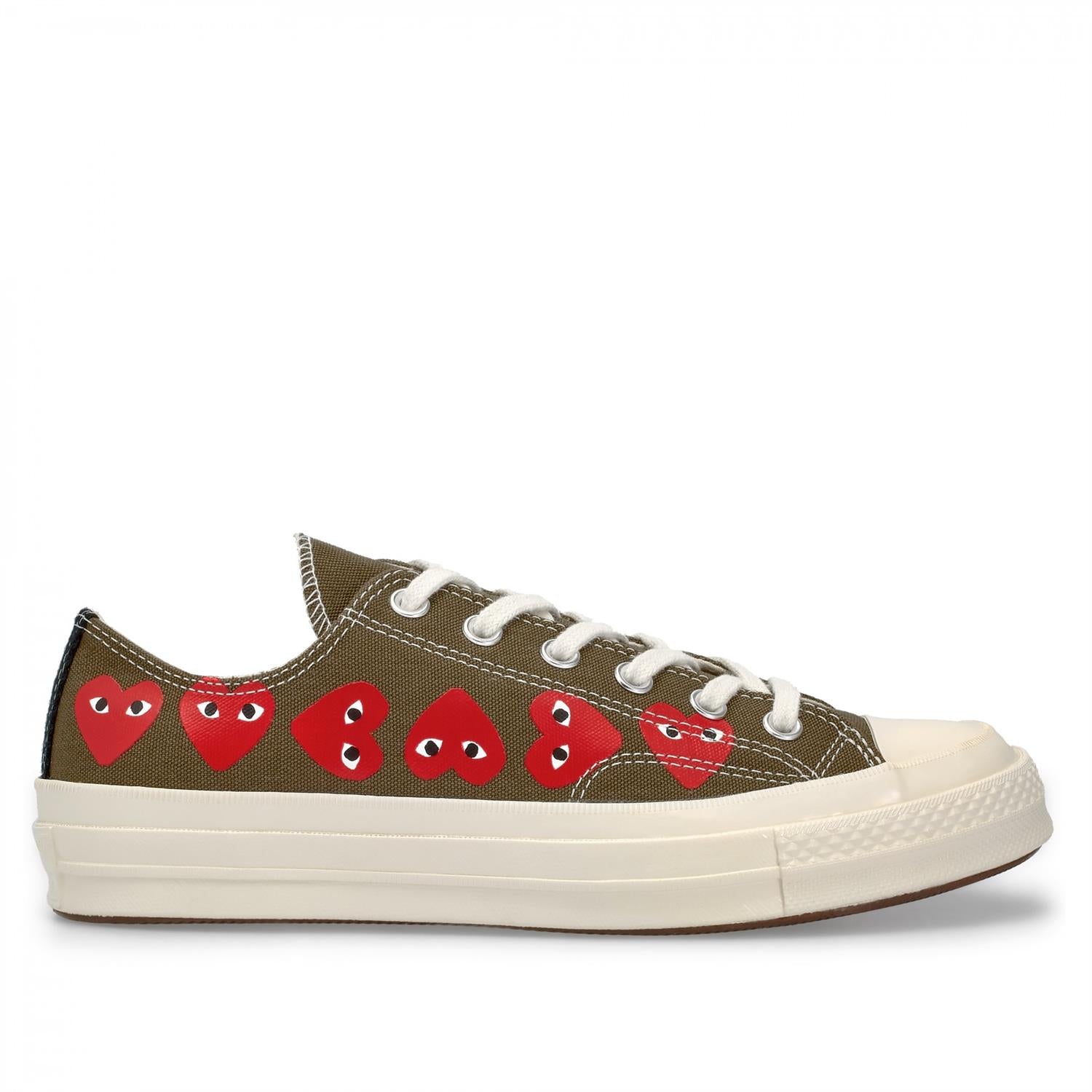 Comme des Garcons Play x Converse CDG Multi LOW Top Khaki Sko Grønn - modostore.no