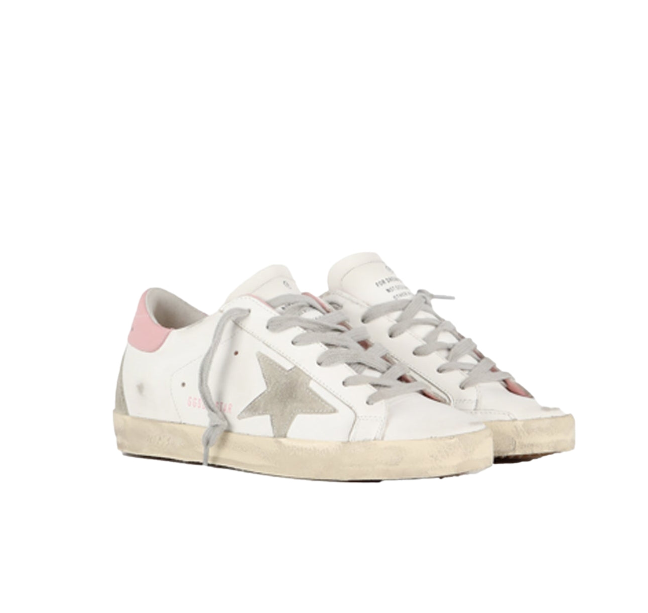 Golden Goose Super-Star With Gray Suede Star And Pink Leather Heel Tab Sko Hvit Og Rosa