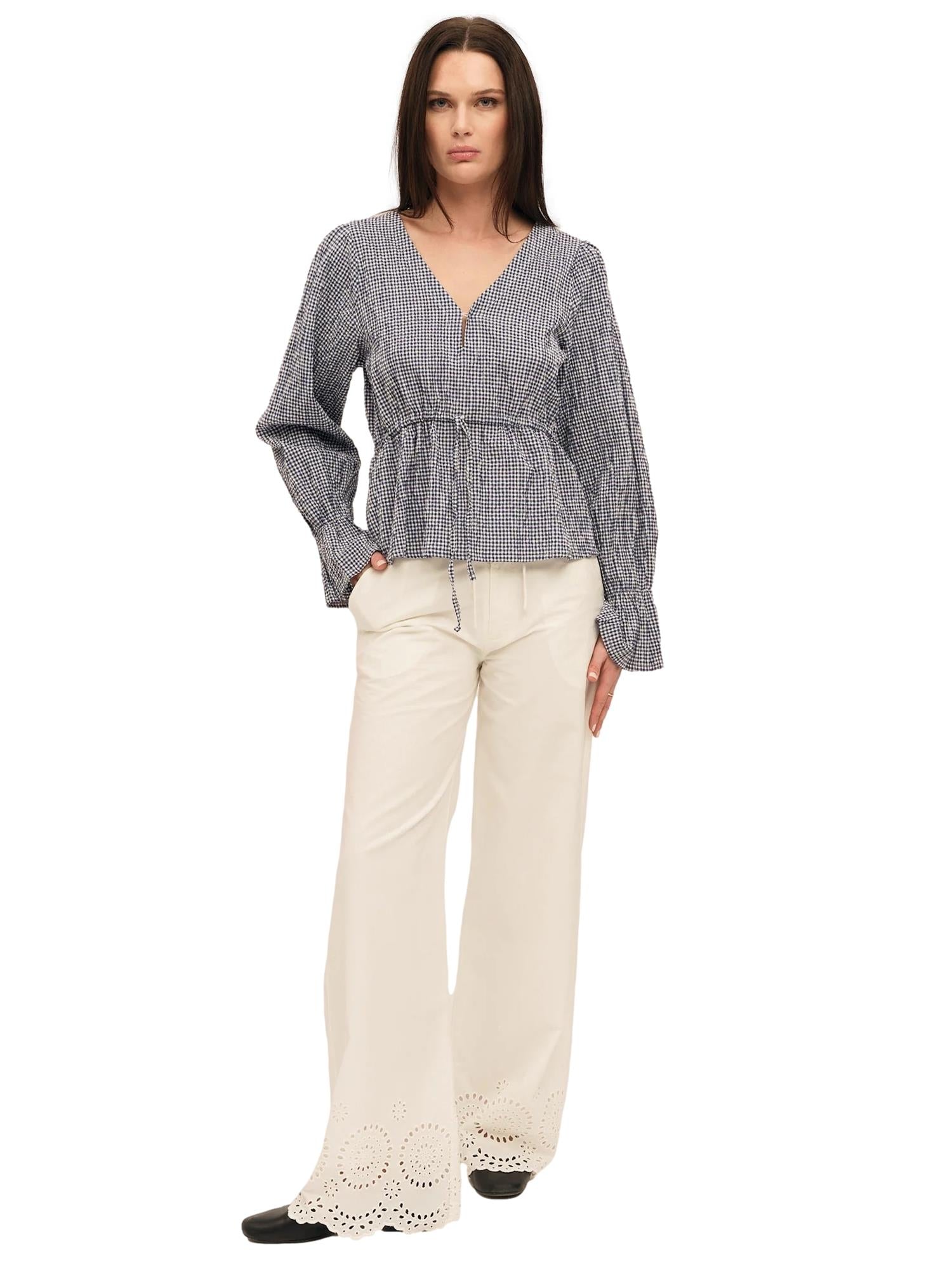 Once Untold Indiana Ribbon Blouse Topp Hvit Og Blå - modostore.no